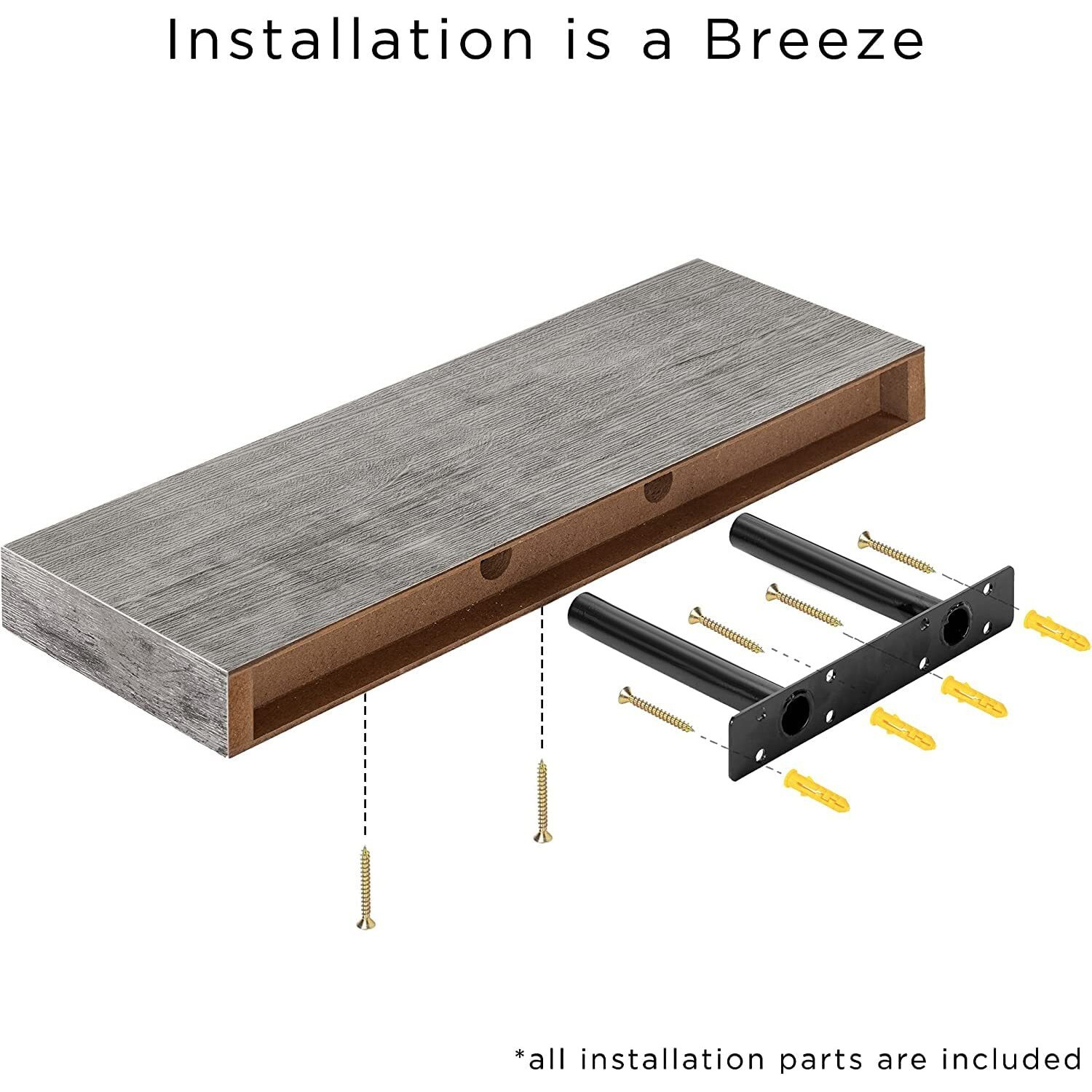 Sorbus Floating Shelf Set - Rustic Engineered Wood Hanging Rectangle Wall Shelves - Perfect For Home D