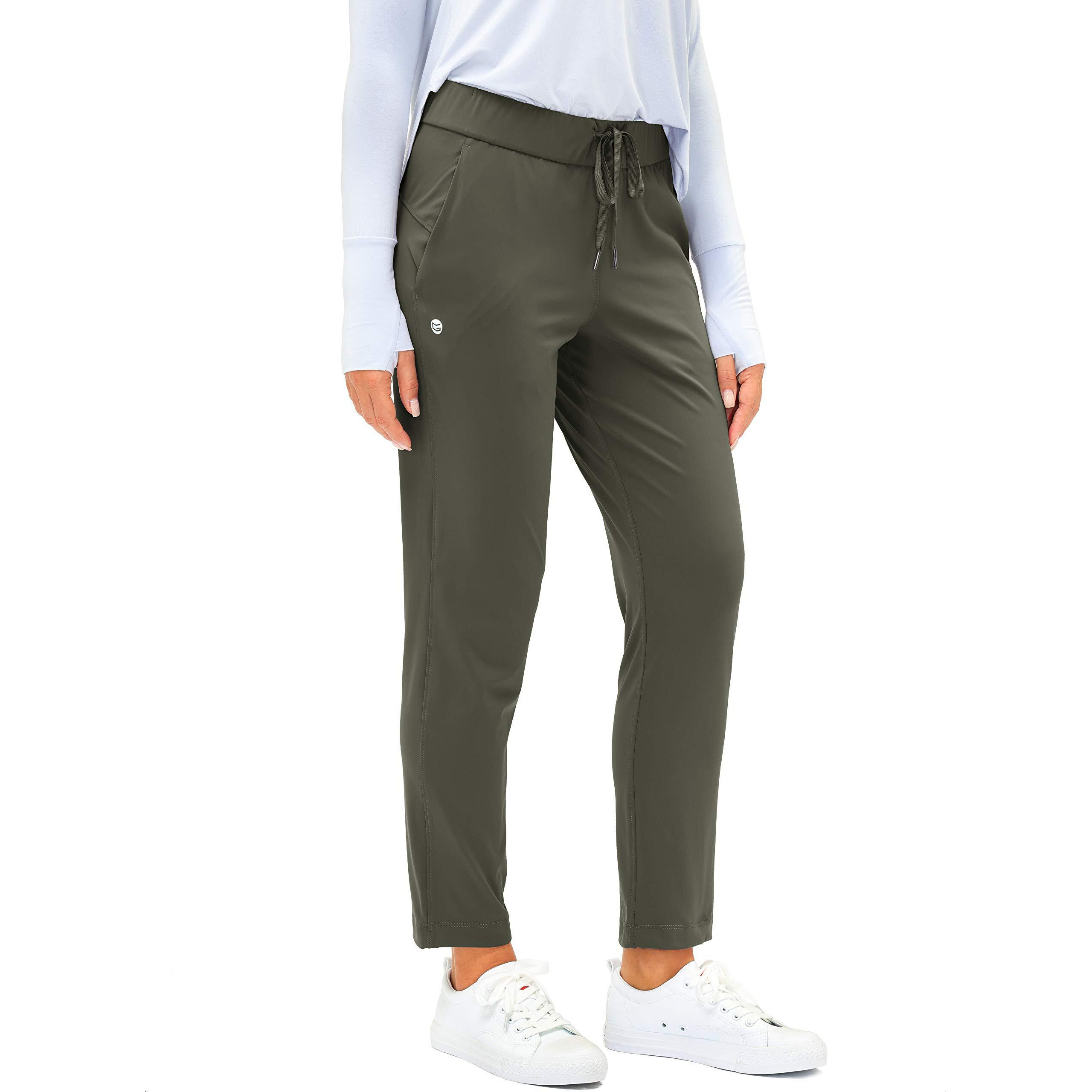 G Gradual Women's Pants With Deep Pockets 7/8 Stretch Sweatpants For Women Athletic, Golf, Lounge, Work (Olive Green, Medium)