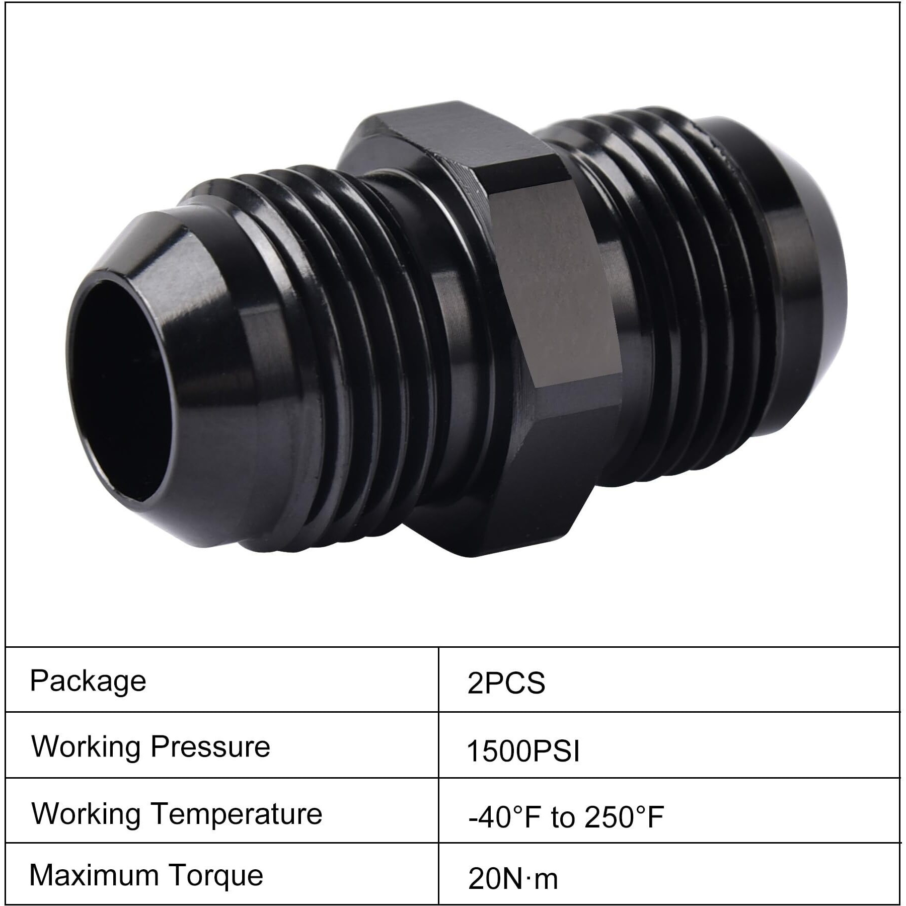 Evil Energy 10An Male To Male Flare Coupler Union Straight Fuel Hose Adapter Fitting Black 2Pcs