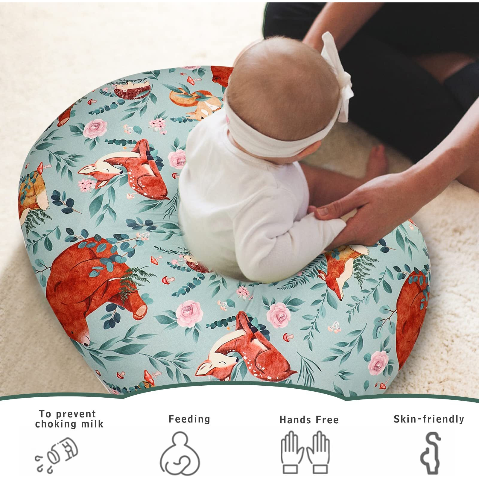 Tanofar Nursing Pillow Covers, Bear Breastfeeding Pillow Cover For Baby Boys & Girls, Woodland Nursing Pillow Case For Newborn, Soft Fabric Fits Snug On Infant, Washable & Breathable