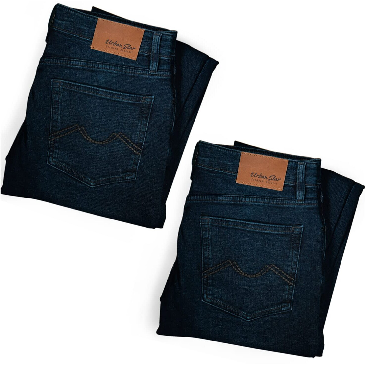 Urban Star Mens Jeans Relaxed Fit 2-Pack - Straight Leg Stretch Jeans For Men - Ultimate Comfort Superflex Pants Dark Blue Bundle 32W X 32L