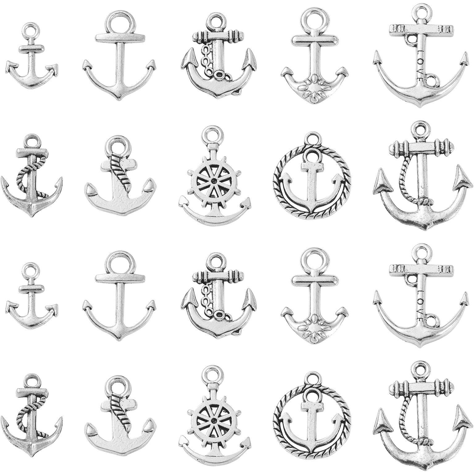 Kitbeads 100Pcs 10 Styles Nautical Anchor Charm Alloy Tibetan Rudder Charm Sailor Anchor Charms For Jewelry Making Bracelets