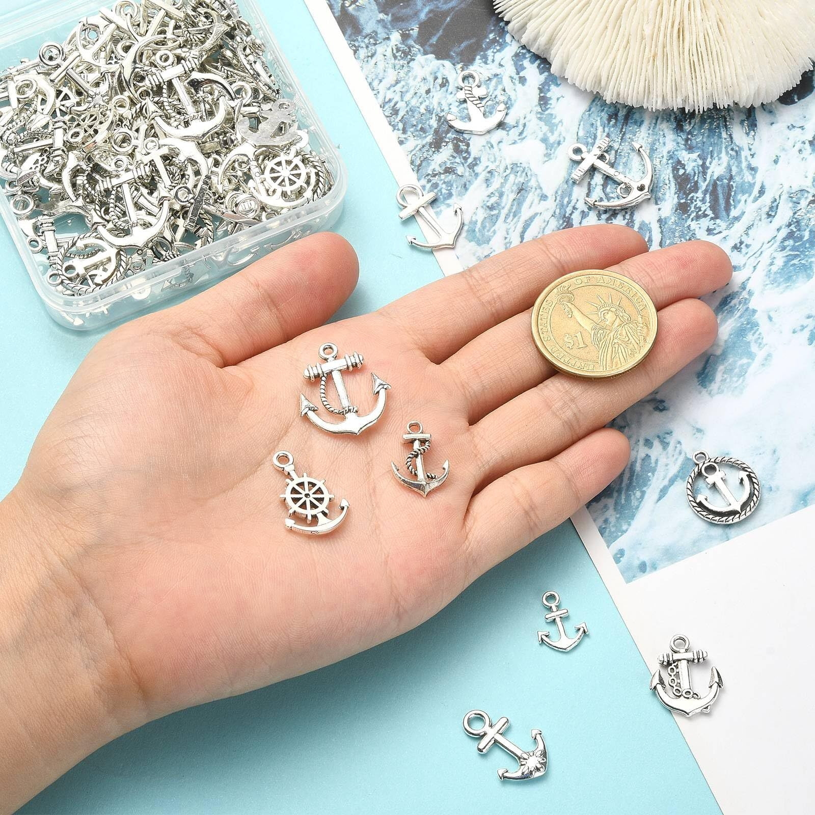 Kitbeads 100Pcs 10 Styles Nautical Anchor Charm Alloy Tibetan Rudder Charm Sailor Anchor Charms For Jewelry Making Bracelets