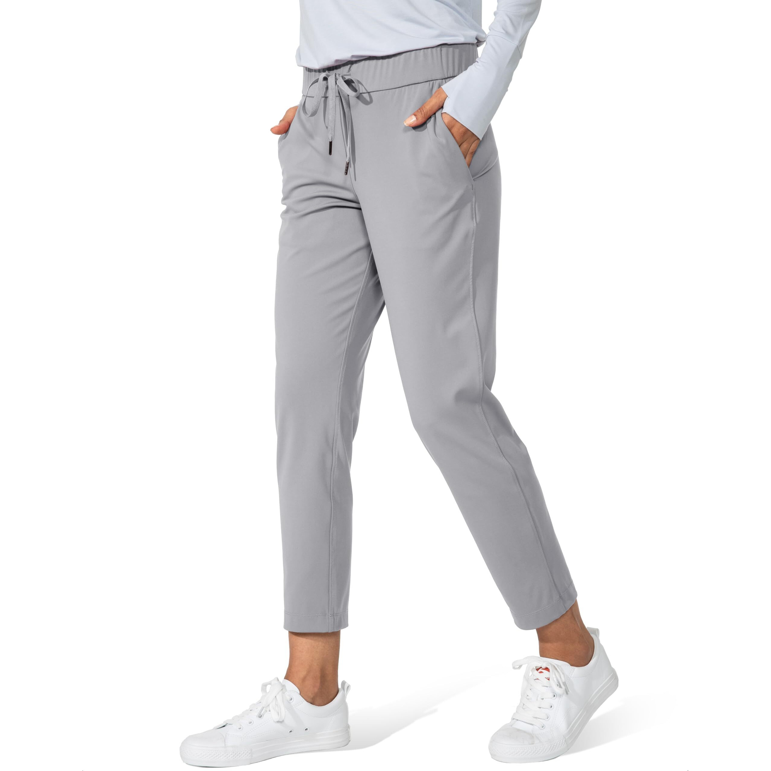 G Gradual Women's Pants With Deep Pockets 7/8 Stretch Sweatpants For Women Athletic, Golf, Lounge, Work (Light Grey, Medium)