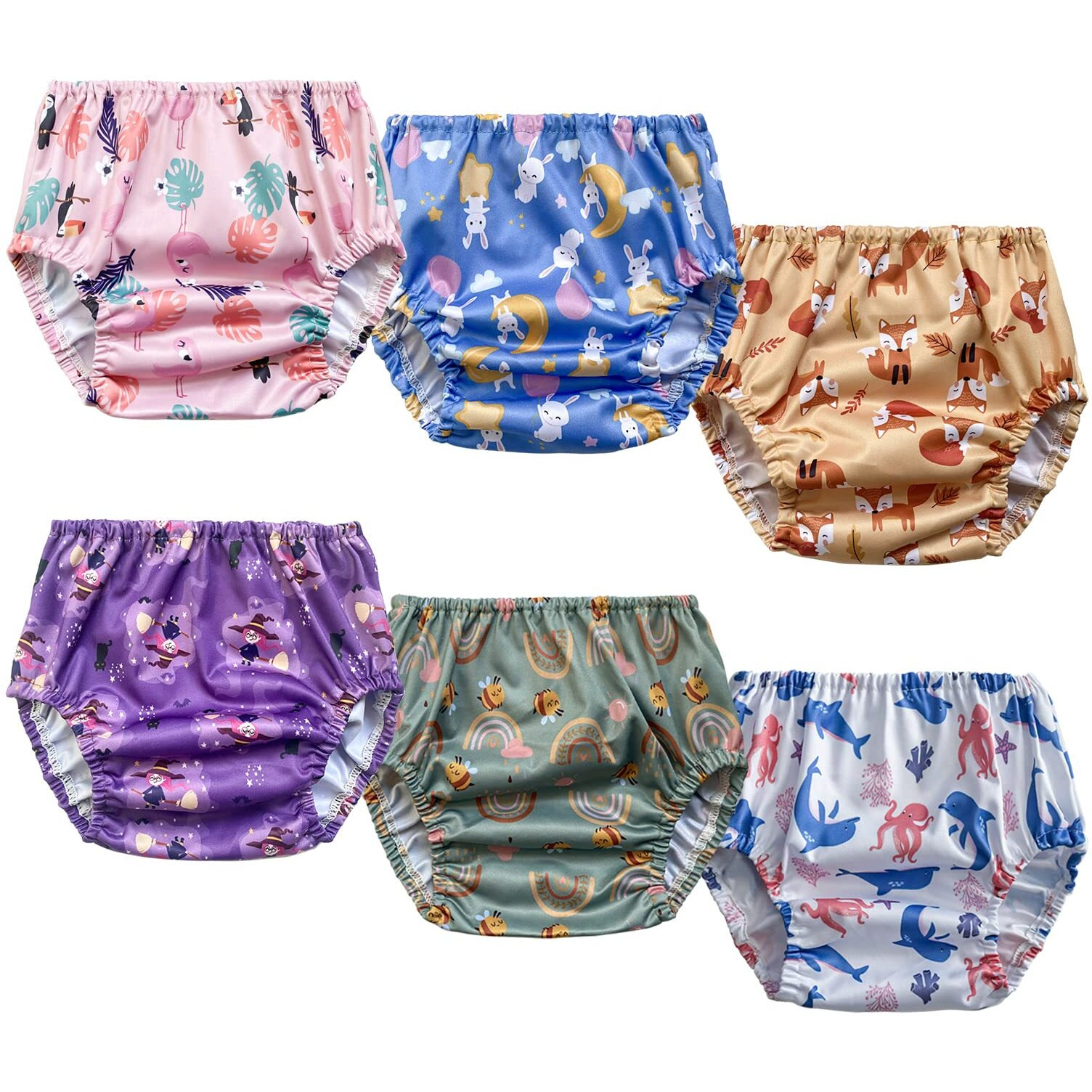 Bisenkid 6 Packs Waterproof Plastic Potty Training Covers For Training Plastic Pants Good Elastic Rubber Pants For Toddlers Plastic Training Pants Girl 2T