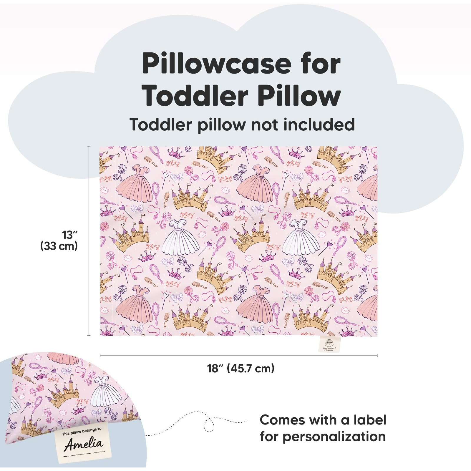 Keababies Toddler Pillowcase For 13X18 Pillow - Organic Toddler Pillow Case For Boy, Kids - 100% Natural Cotton Pillowcase For Miniature Sleepy Pillows - Pillow Sold Separately (Dear Princess)