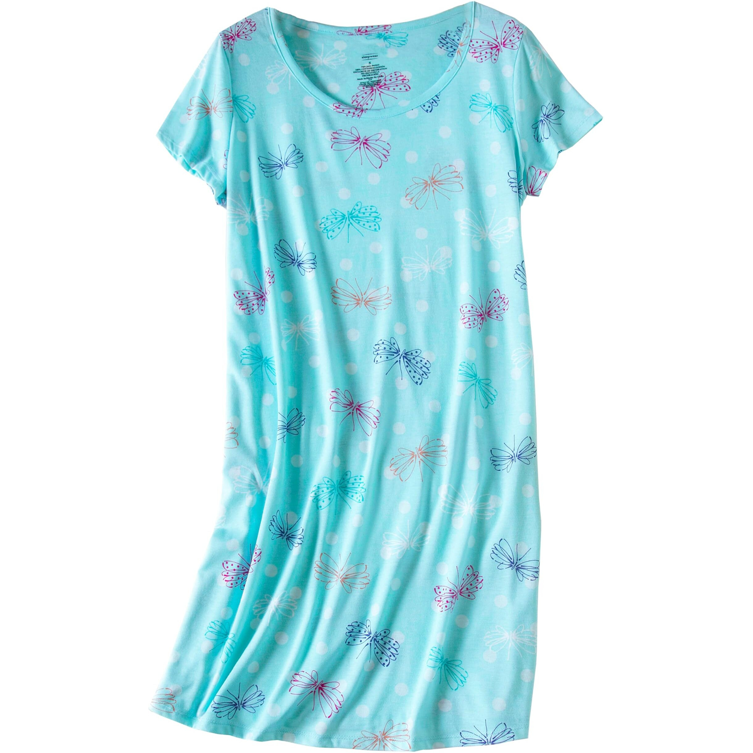 Pnaeong Women's Cotton Nightgown Sleepwear Short Sleeves Shirt Casual Print Sleepdress Xtsy108-Dragonfly-M