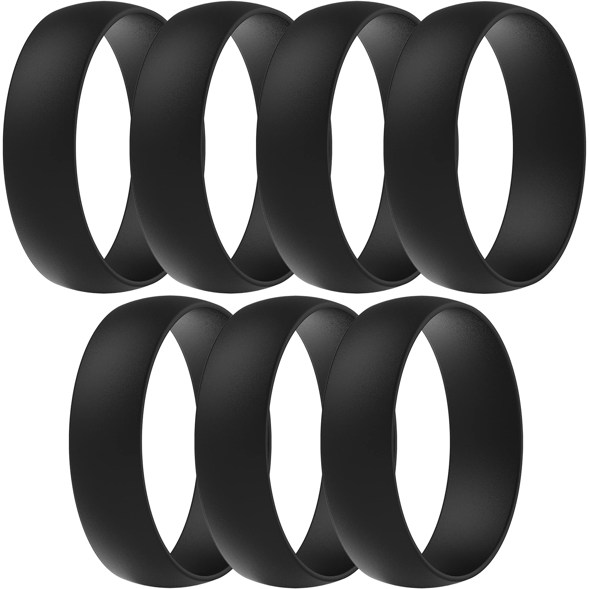 Thunderfit Unisex Silicone Wedding Rings, Rubber Engagement Bands 6Mm Wide 1.65Mm Thick - 1/2/3/4/5/6/7 Variety Multipack (Pack U - Size 6.5-7 (17.75Mm))