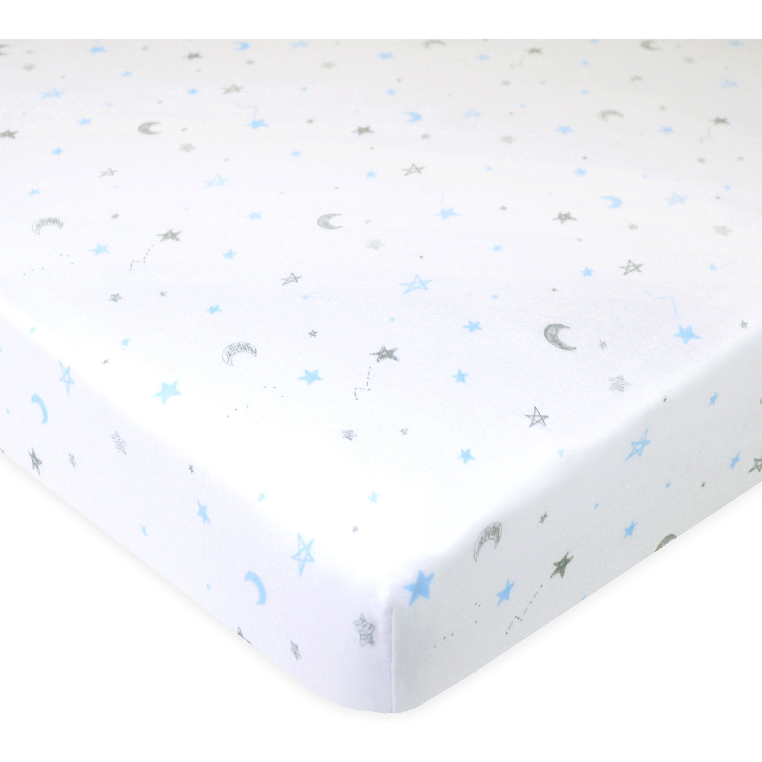 American Baby Company Printed 100% Natural Cotton Jersey Knit Fitted Pack N Play Playard Sheet, Soft Breathable, For Boys And Girls, Blue Stars/Zigzag - Pack Of 2