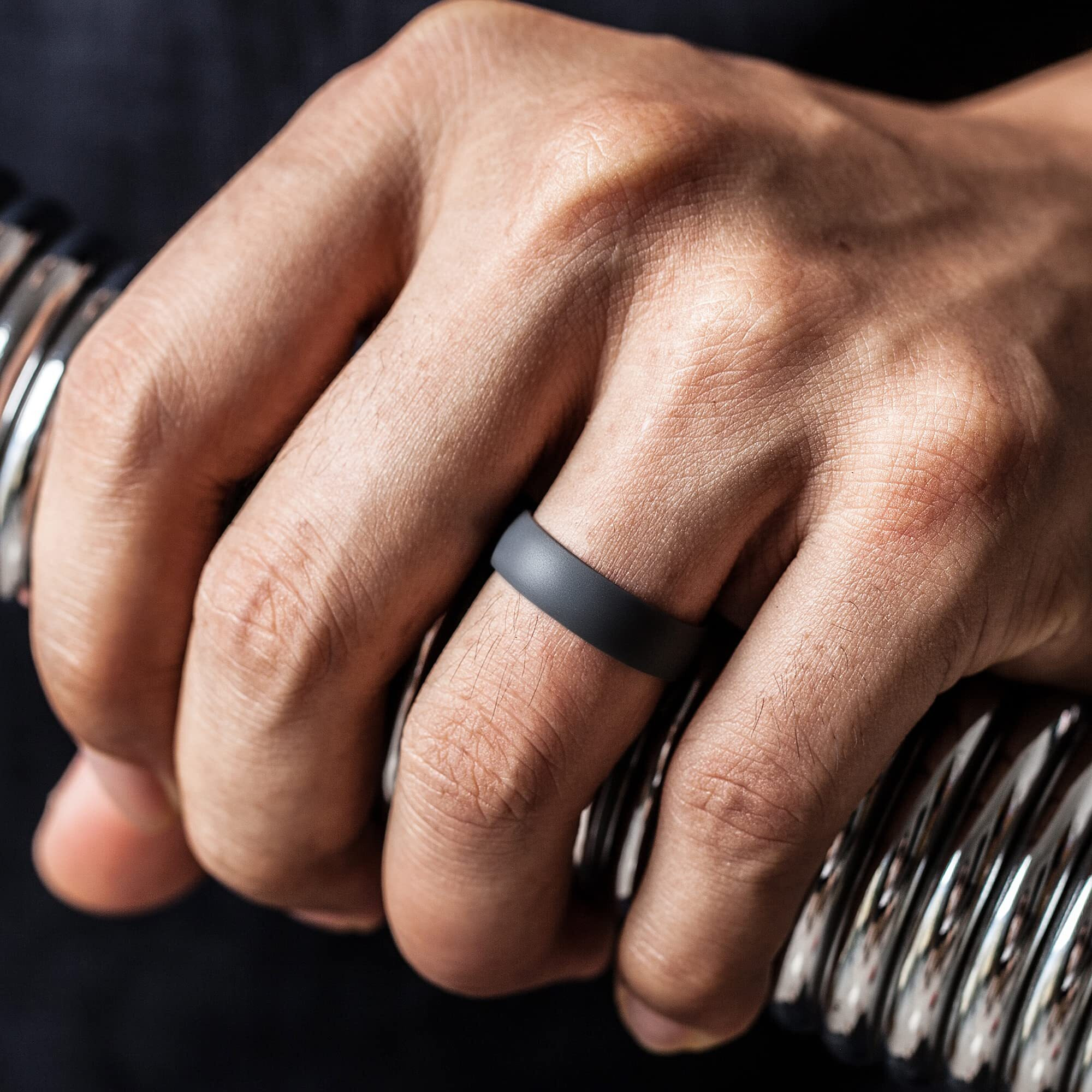 Thunderfit Unisex Silicone Wedding Rings, Rubber Engagement Bands 6Mm Wide 1.65Mm Thick - 1/2/3/4/5/6/7 Variety Multipack (Pack H - Size 8.5-9 (19.40Mm))