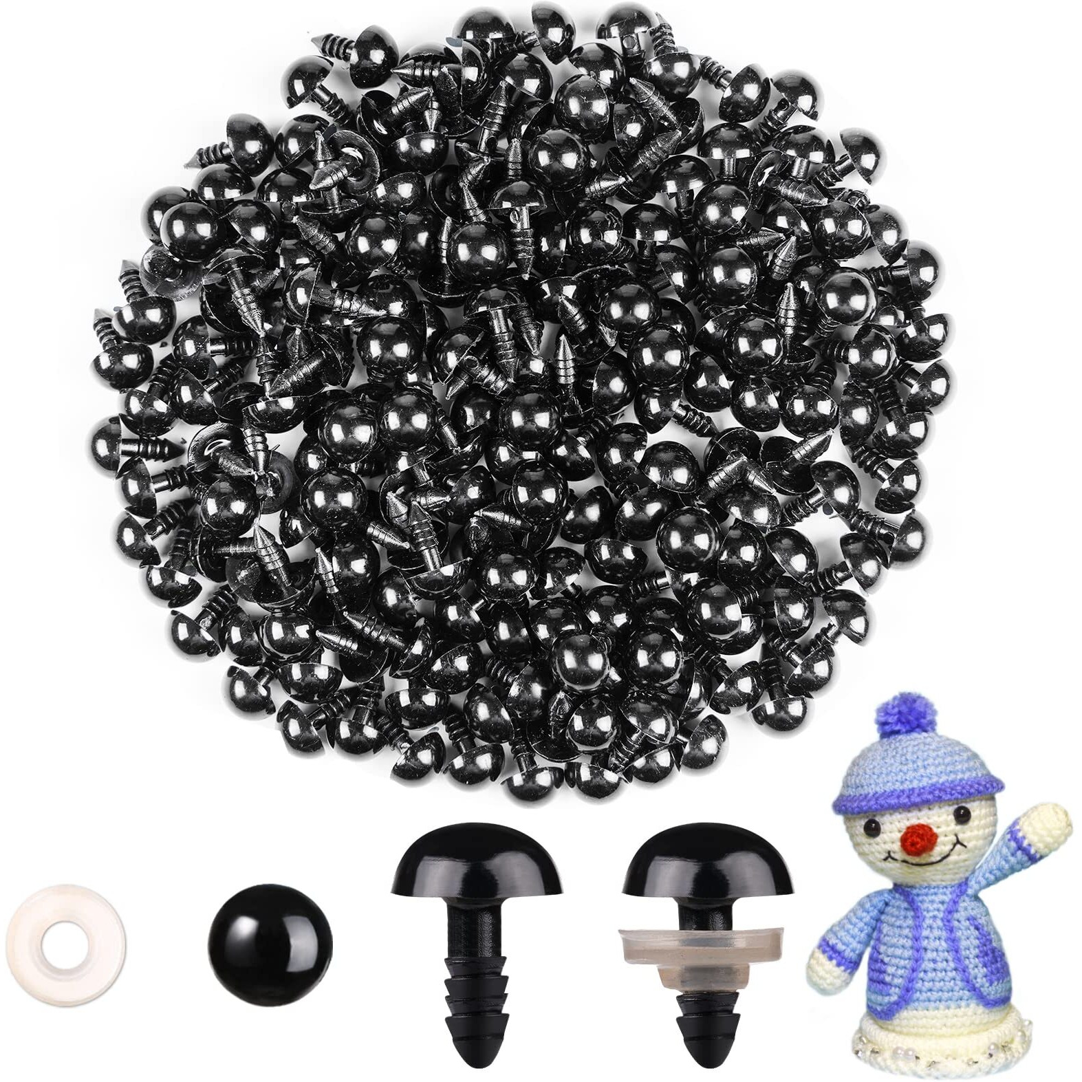 Mucunnia 200Pcs 12Mm Safety Eyes For Amigurumi With Washers Plastic Black Safety Eyes For Crochet Craft Safety Eyes For Diy Halloween Decorations Crochet Stuffed Animals Crafting