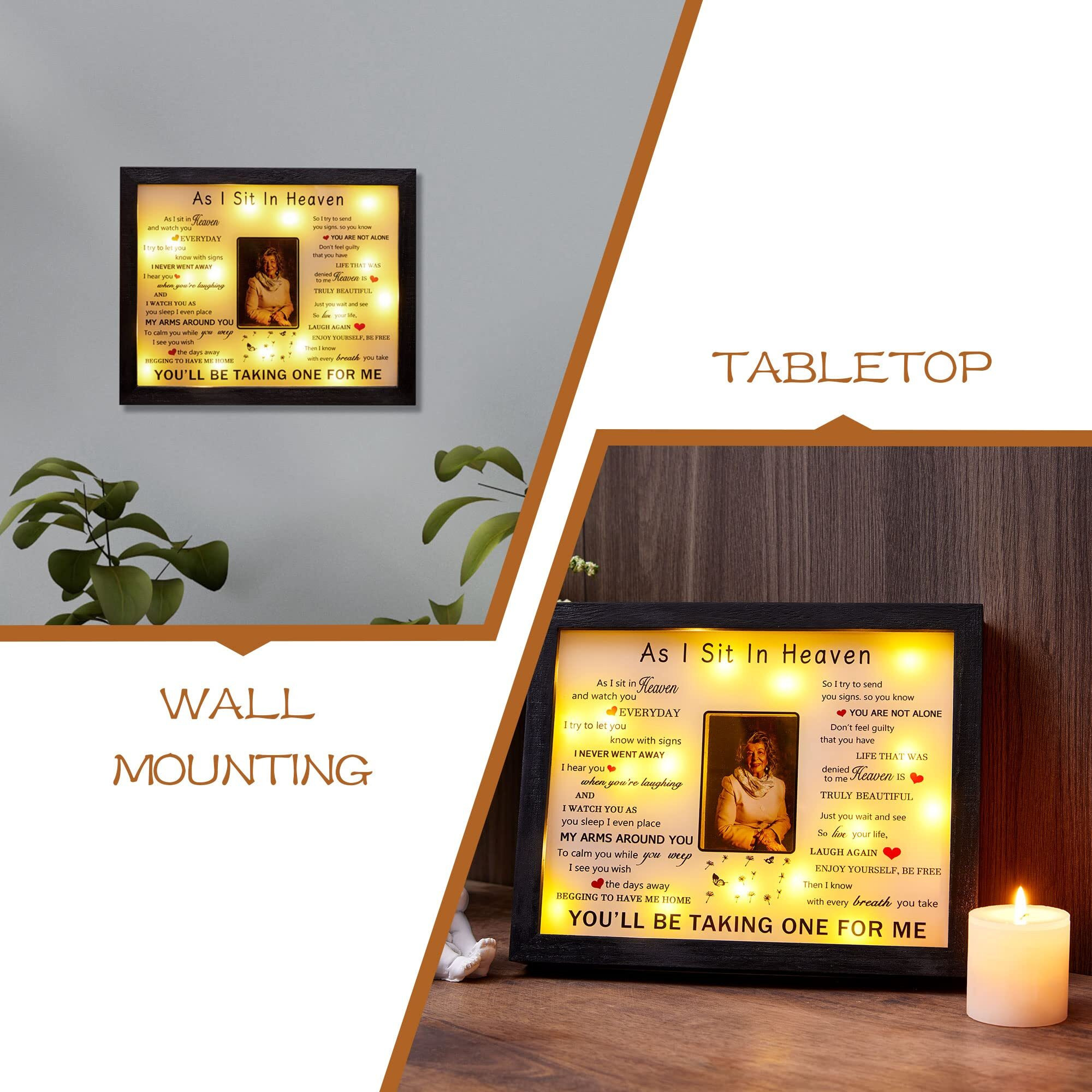Woodexpe Sympathy Gift 8" X 10" Led Memorial Shadow Box Keepsake Picture Frame Memorial Gifts For Loss Of Loved One 2X3 Photo (As I Sit In Heaven Black)
