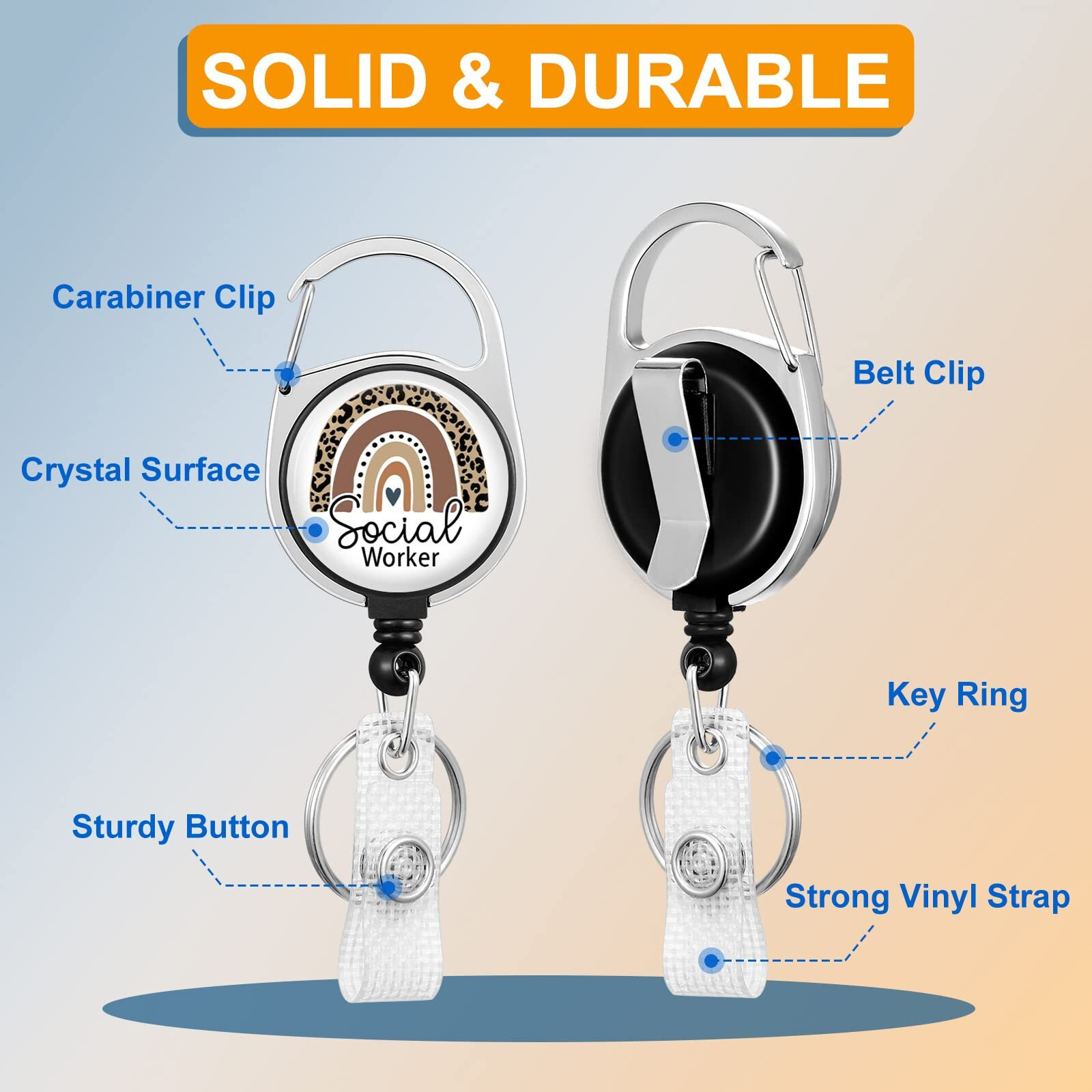 Plifal Badge Holder With Retractable Reel, Rainbow Social Worker Id Name Tag Work Badge Clip Heavy Duty Vertical Card Protector Cover Case For Work Office Nurse Medical Student Teacher Women Men