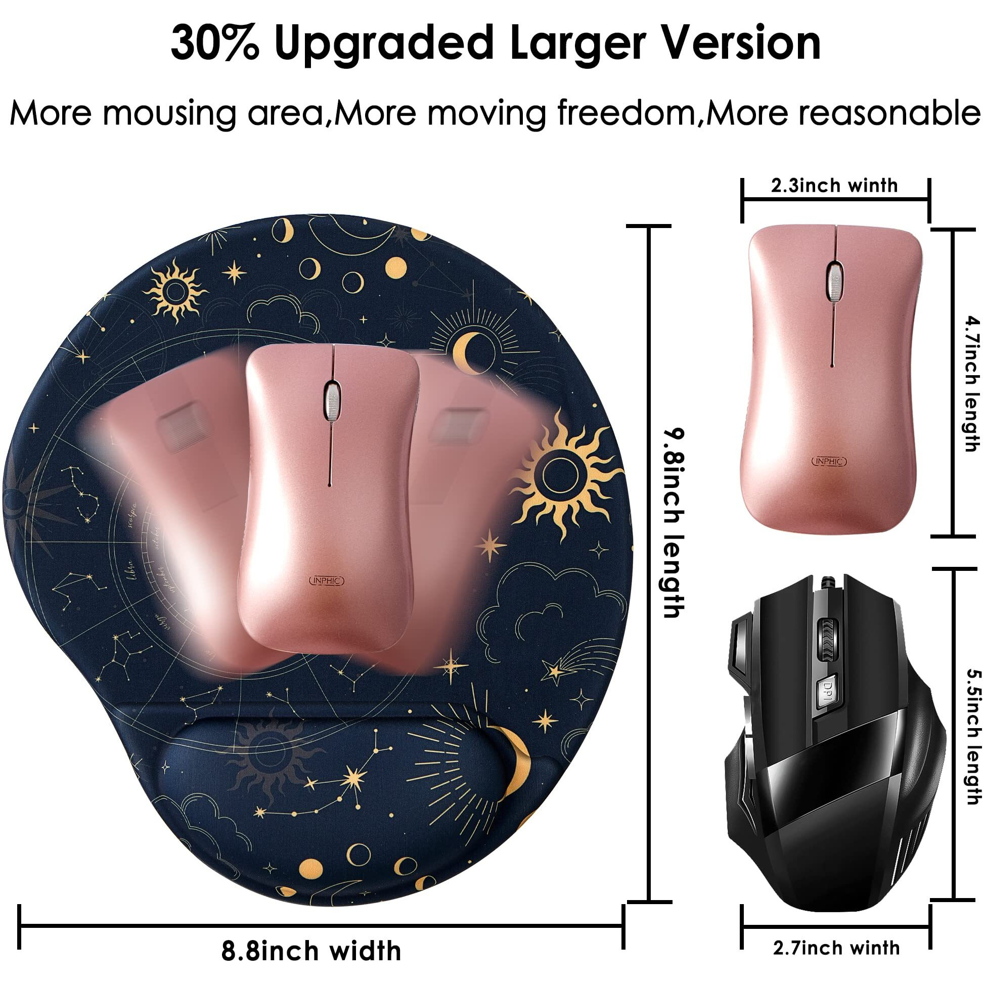 Hodyxin Ergonomic Mouse Pad With Wrist Support,Cute Mouse Pad With Wrist Rest,Comfortable Mouse Pad For Home Office Gaming Working Computers Laptop,Pain Relief With Non-Slip Pu Base (Constellation)