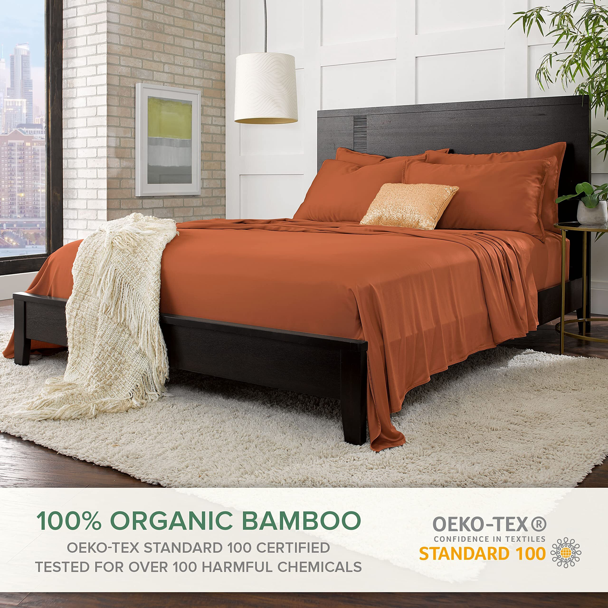 Pure Bamboo Sheets King Size Bed Sheets 4 Piece Set, Genuine 100% Organic Bamboo, Luxuriously Soft & Cooling, Double Stitching, 16 Inch Deep Pockets, Lifetime Quality Promise (King, Terracotta)