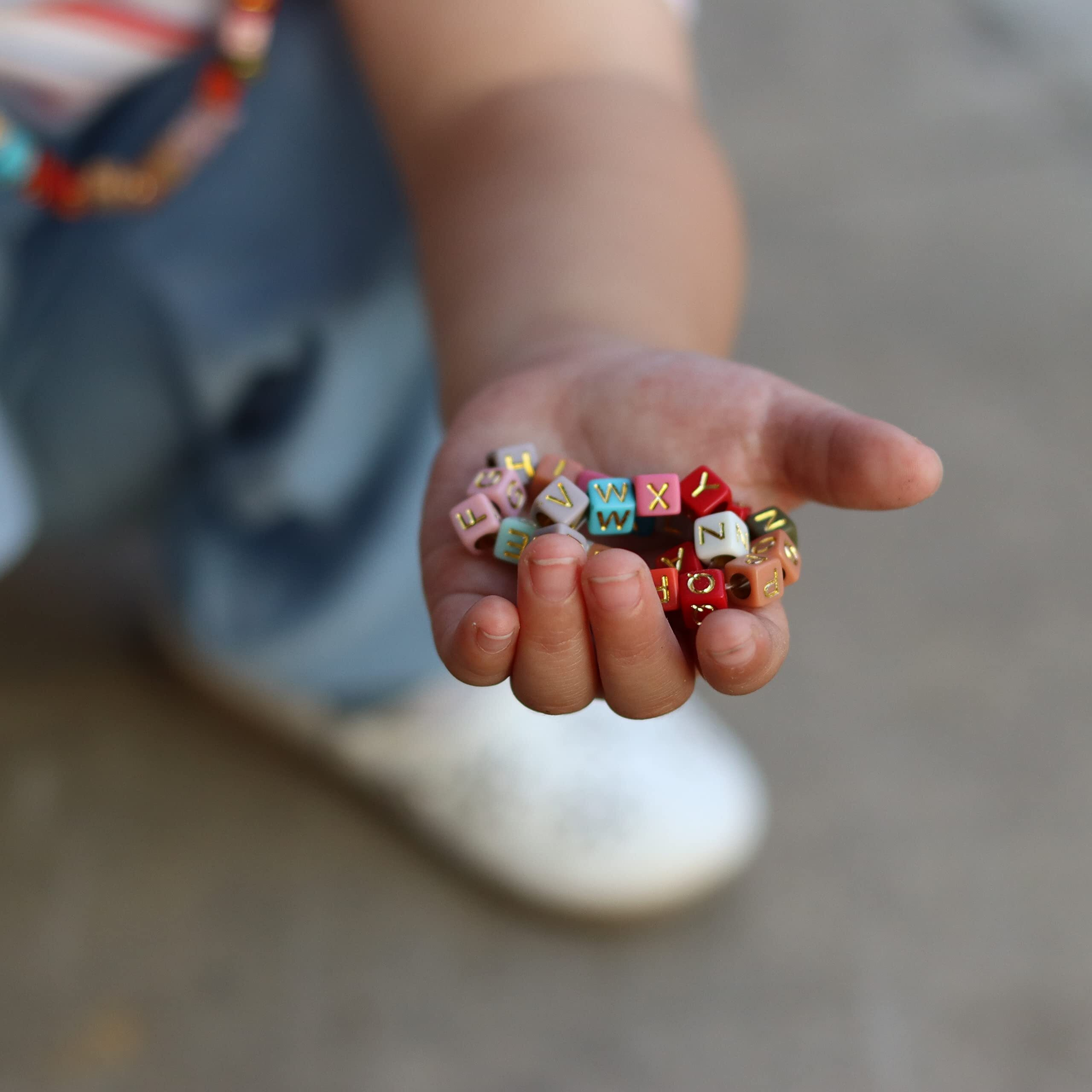 Letter Beads, Augshy 1400 Pcs Morandi Cube Alphabet Beads,Square Letter Beads With 1 Roll 10M Crystal String Cord (6Mm)