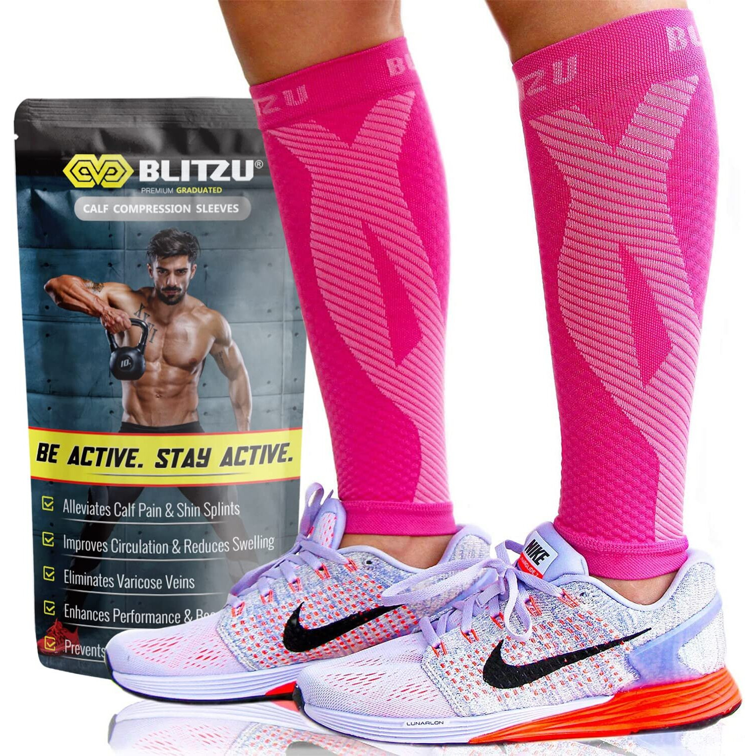 Compression Socks Women Leg Compression Sleeve For Men Legs Calf Compression Sleeves Socks For Runners, Shin Splint, Recovery From Injury & Pain Relief Great For Running, Maternity, Nurses Pink L-Xl