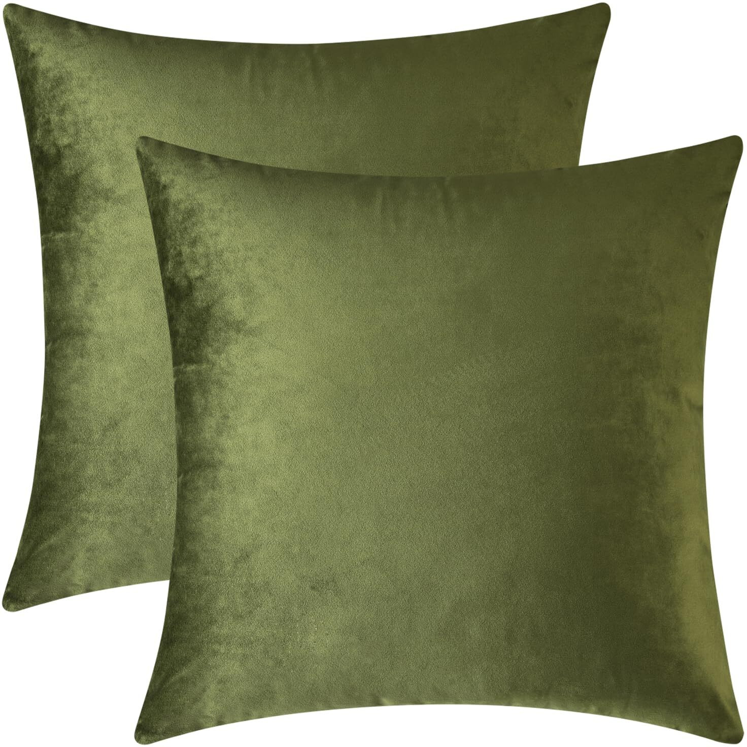 Mixhug Set Of 2 Cozy Velvet Square Decorative Throw Pillow Covers For Couch And Bed, Moss Green, 18 X 18 Inches