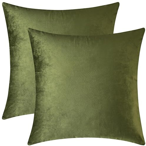 Mixhug Set Of 2 Cozy Velvet Square Decorative Throw Pillow Covers For Couch And Bed, Moss Green, 18 X 18 Inches