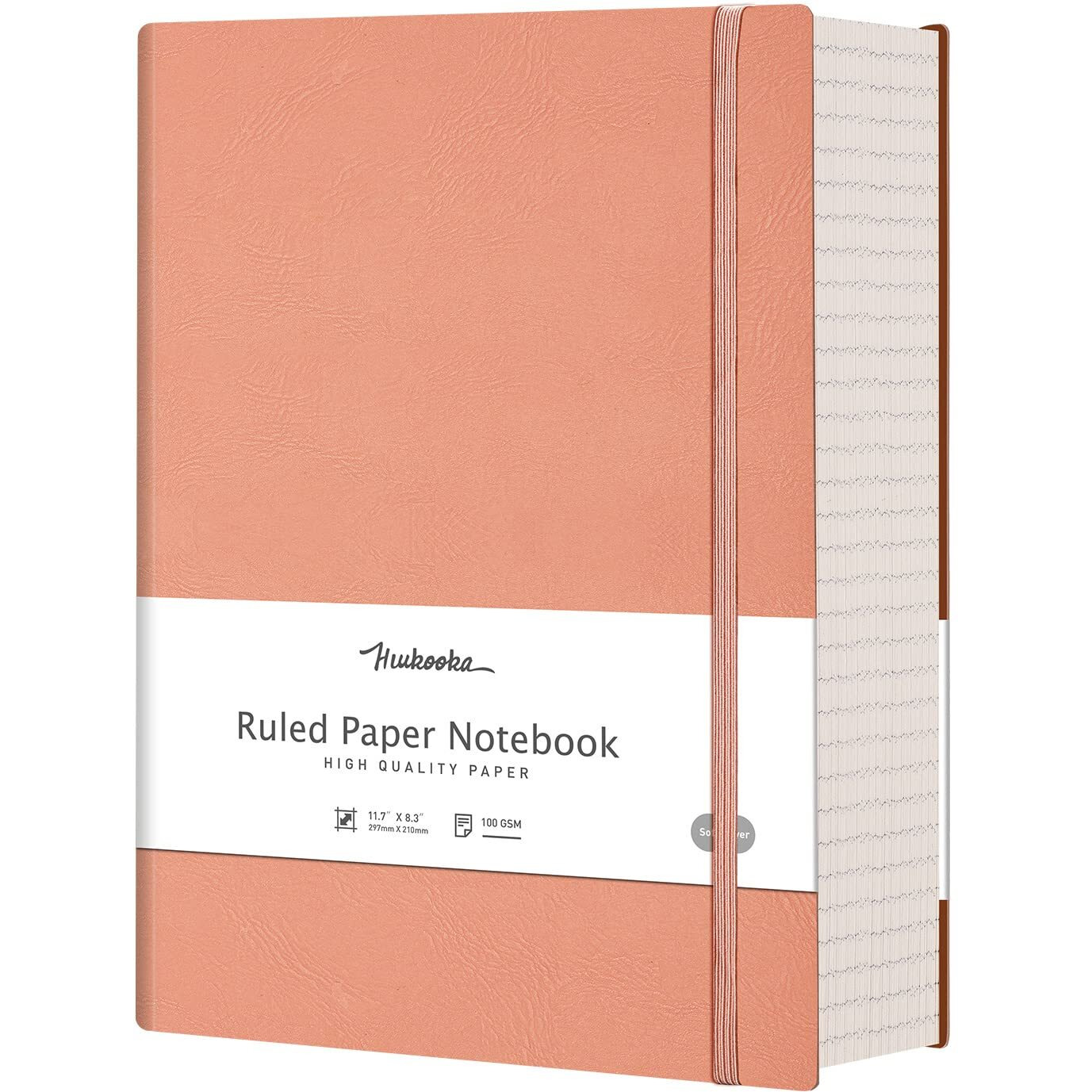 Hiukooka College Ruled Lined Journal Notebook- 320 Pages A4 Softcover Large Journal, 8.5A11, 100Gsm Thick Paper, Leather Journal For Writing Office School Business, Inner Pocket - Pink