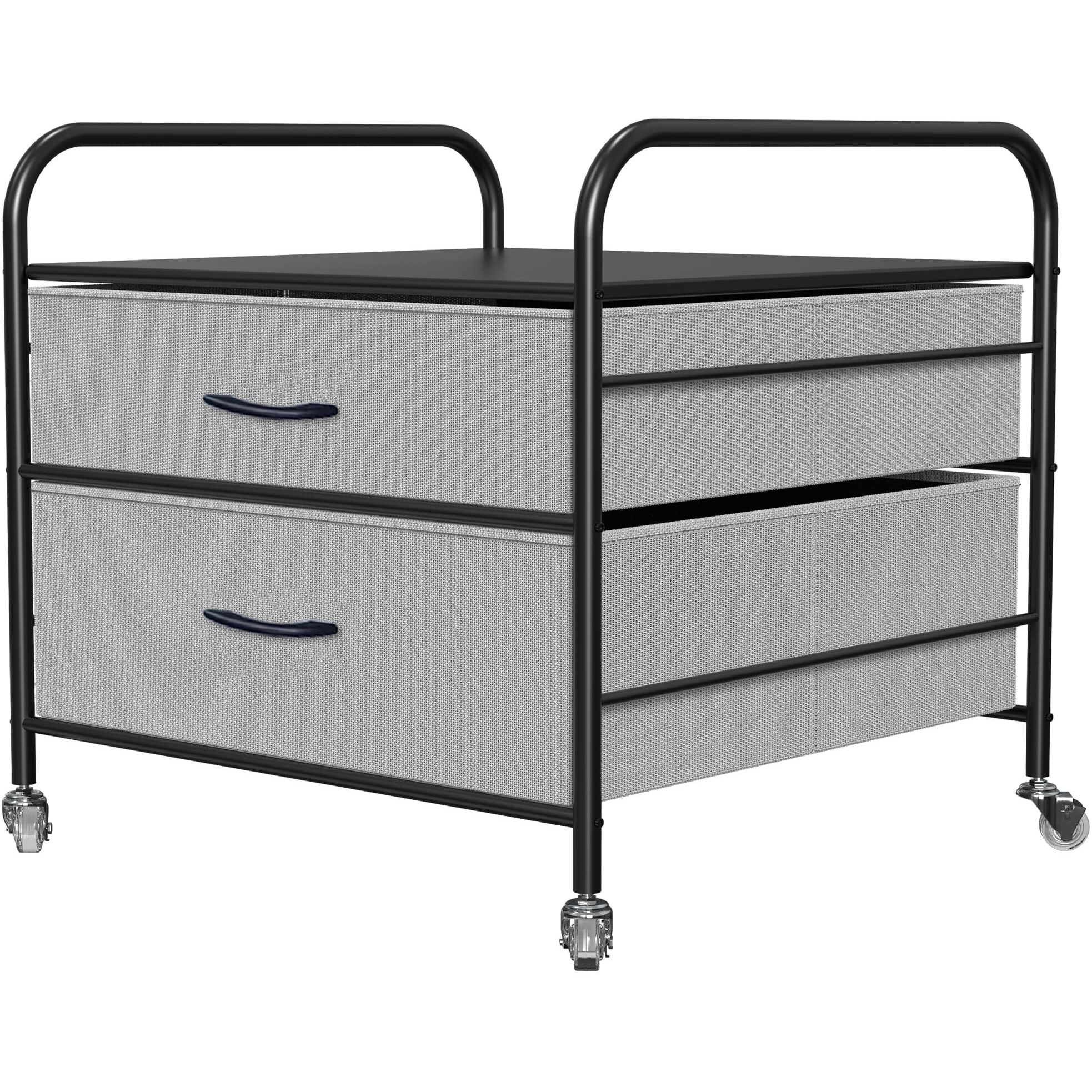 Dhmaker Fridge Stand With Storage, 2 Drawer Organization Fridge Cart For Mini Fridge, Black Frame With Grey Drawers, Rolling Cart With Swivel Wheels