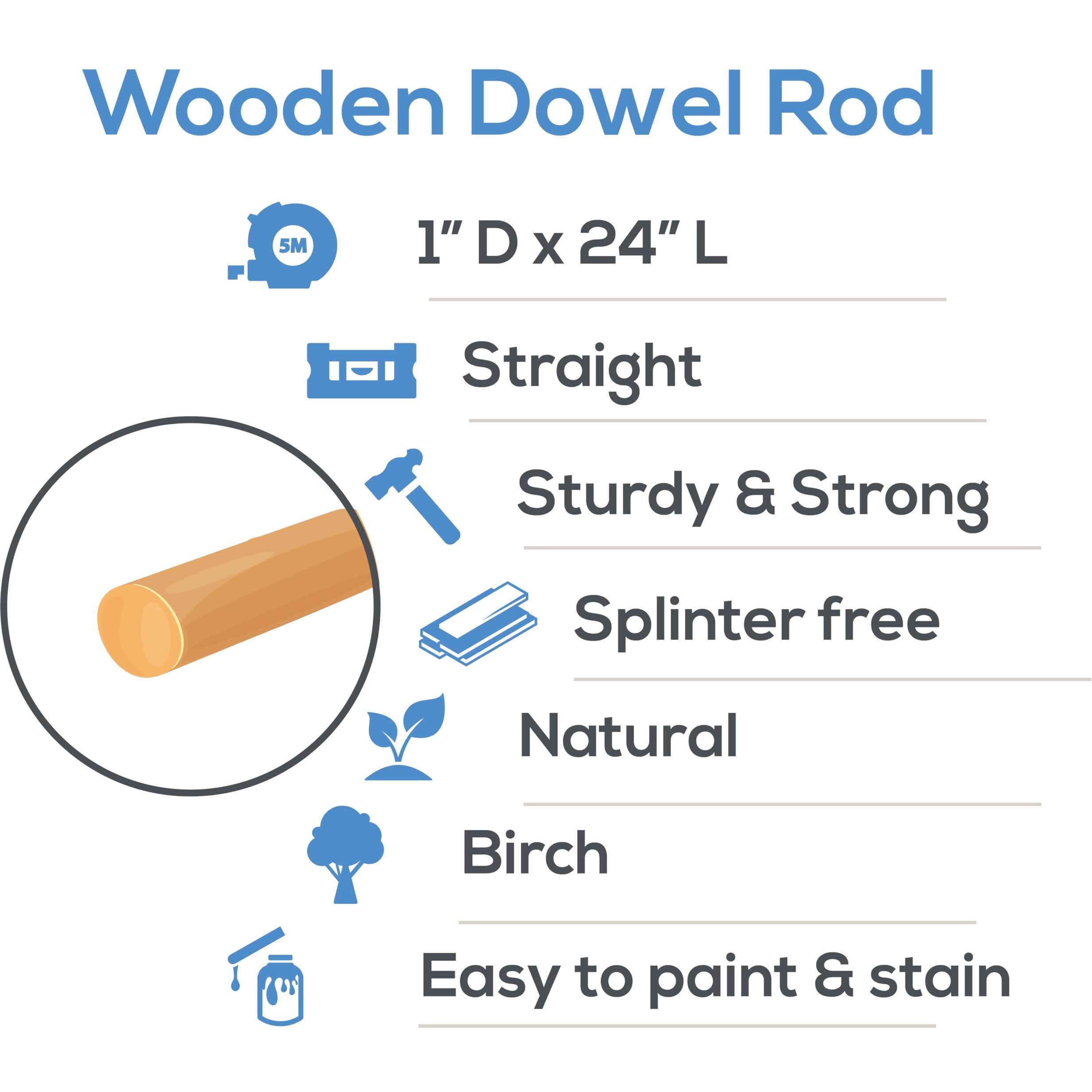 Wooden Dowel Rod, 1 Inch X 24 Inch Wood Dowels, Pack Of 5 Wooden Dowels For Crafts, Unfinished Hardwood Wooden Dowels Rods, Strong Wood Rod Dowels For Crafting And Diyers