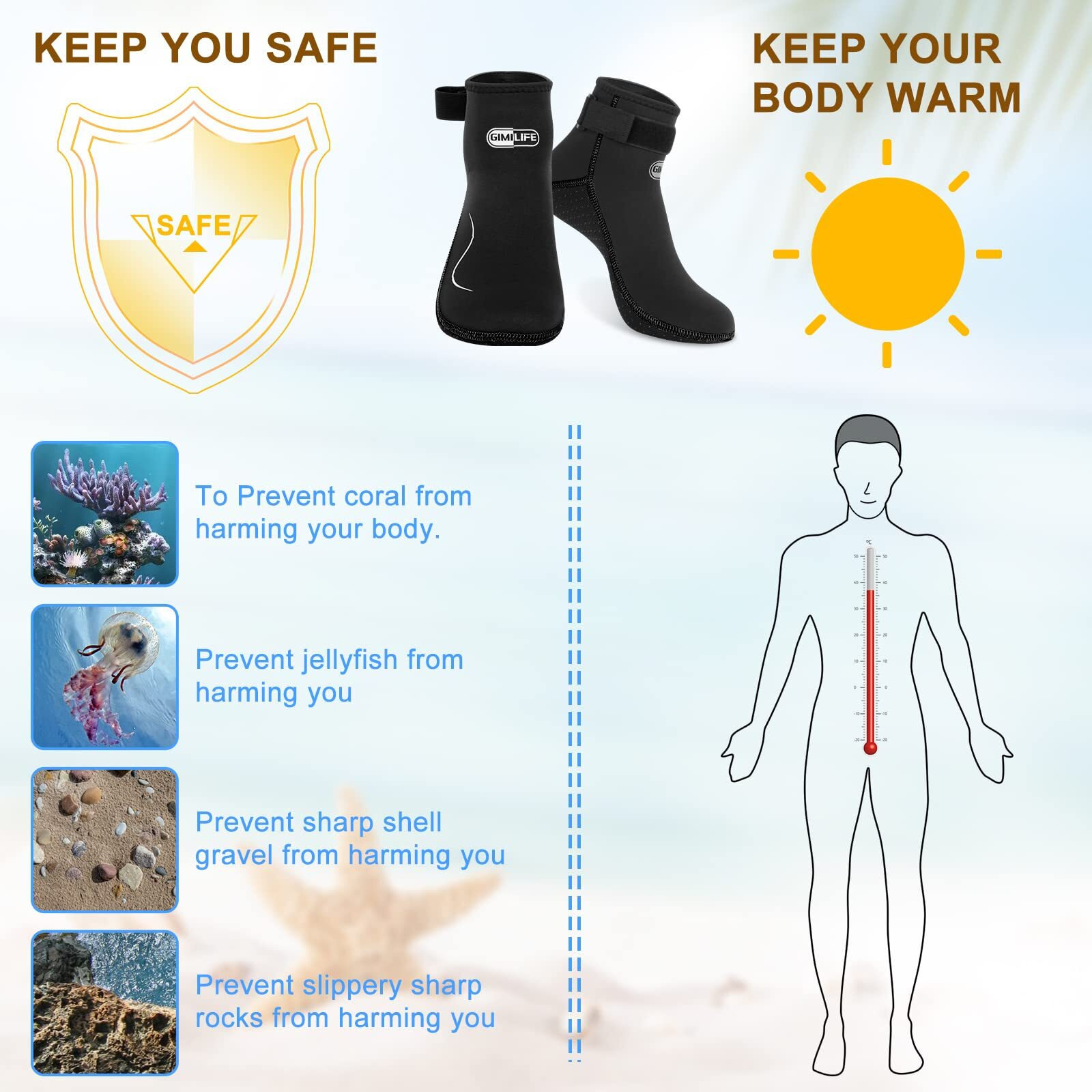 Gimilife Neoprene Socks 3Mm Water Socks For Women Men, Waterproof Diving Wetsuit Socks Sand Socks For Beach Volleyball Snorkeling Surfing Kayaking Swimming Water Sports (Low Cut/Black-Black, S)