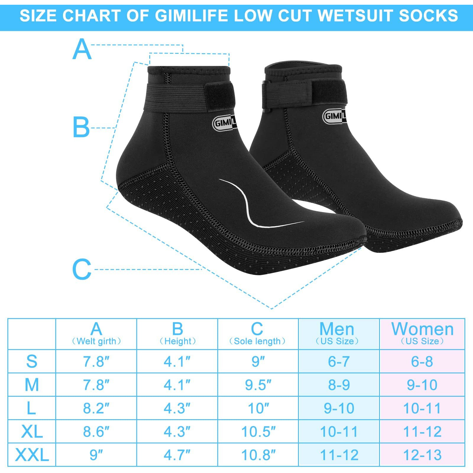 Gimilife Neoprene Socks 3Mm Water Socks For Women Men, Waterproof Diving Wetsuit Socks Sand Socks For Beach Volleyball Snorkeling Surfing Kayaking Swimming Water Sports (Low Cut/Black-Black, S)