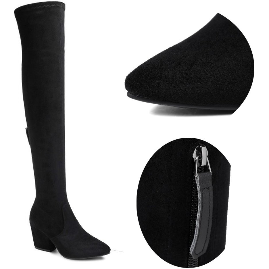 N.N.G Women Over The Knee Boots Black Size 8.5 Winter Suede Long Block Thigh High Otk Best Comfort Above Knee Designer Ladies Pointed Toe