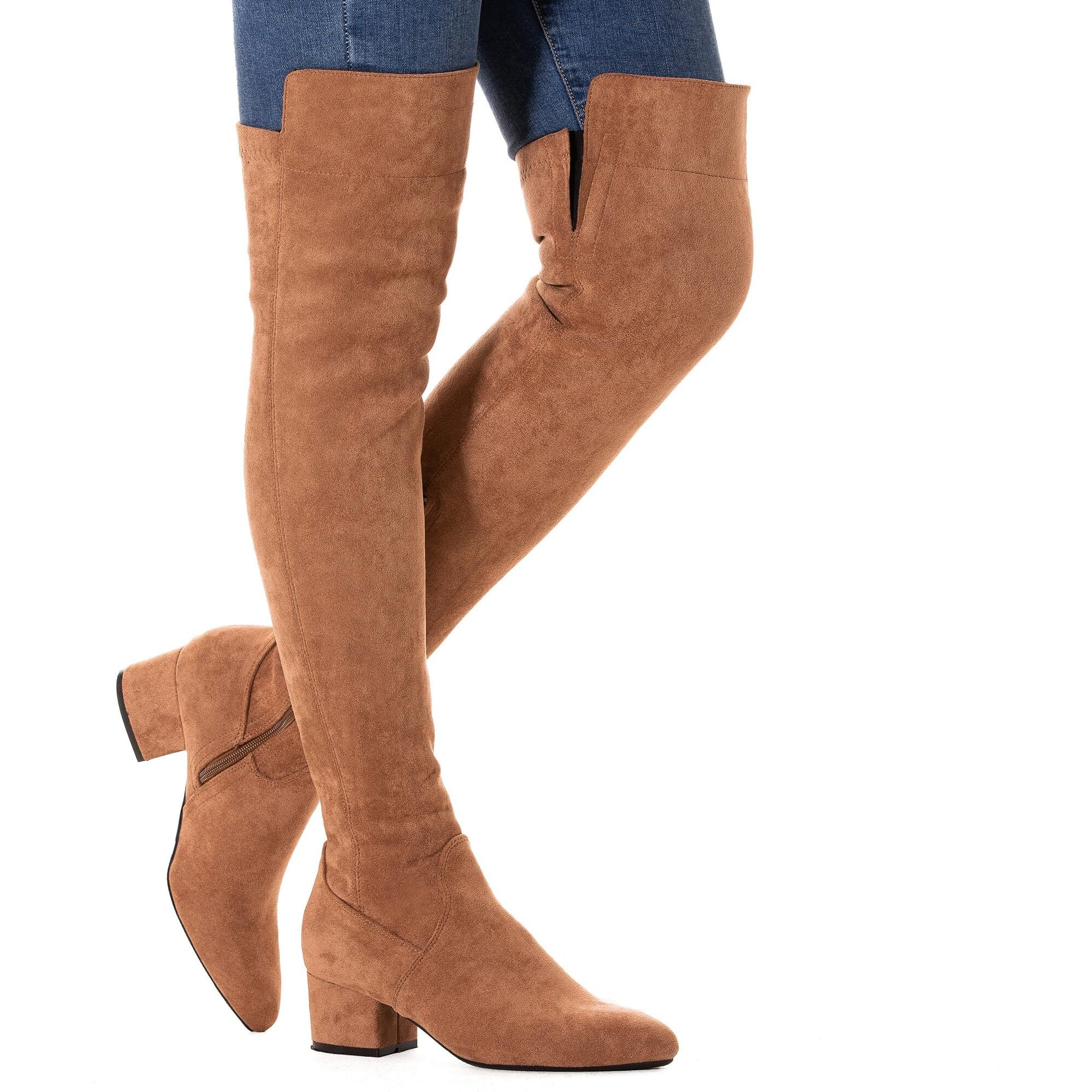 N.N.G Women Over The Knee Boots Brown Size 9 Thigh High Winter Suede Block Low Heel 2Inch Chunky Pointed Toe Above Knee Boots