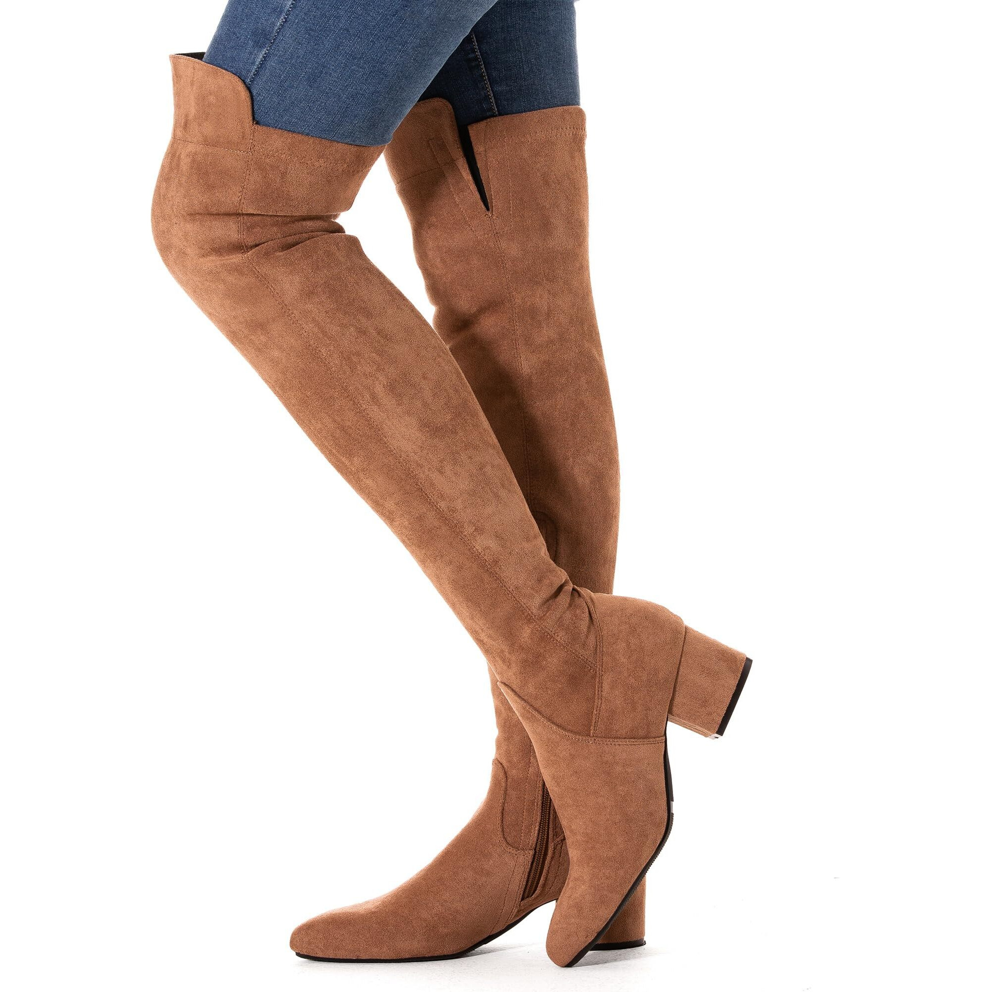 N.N.G Women Over The Knee Boots Brown Size 9 Thigh High Winter Suede Block Low Heel 2Inch Chunky Pointed Toe Above Knee Boots