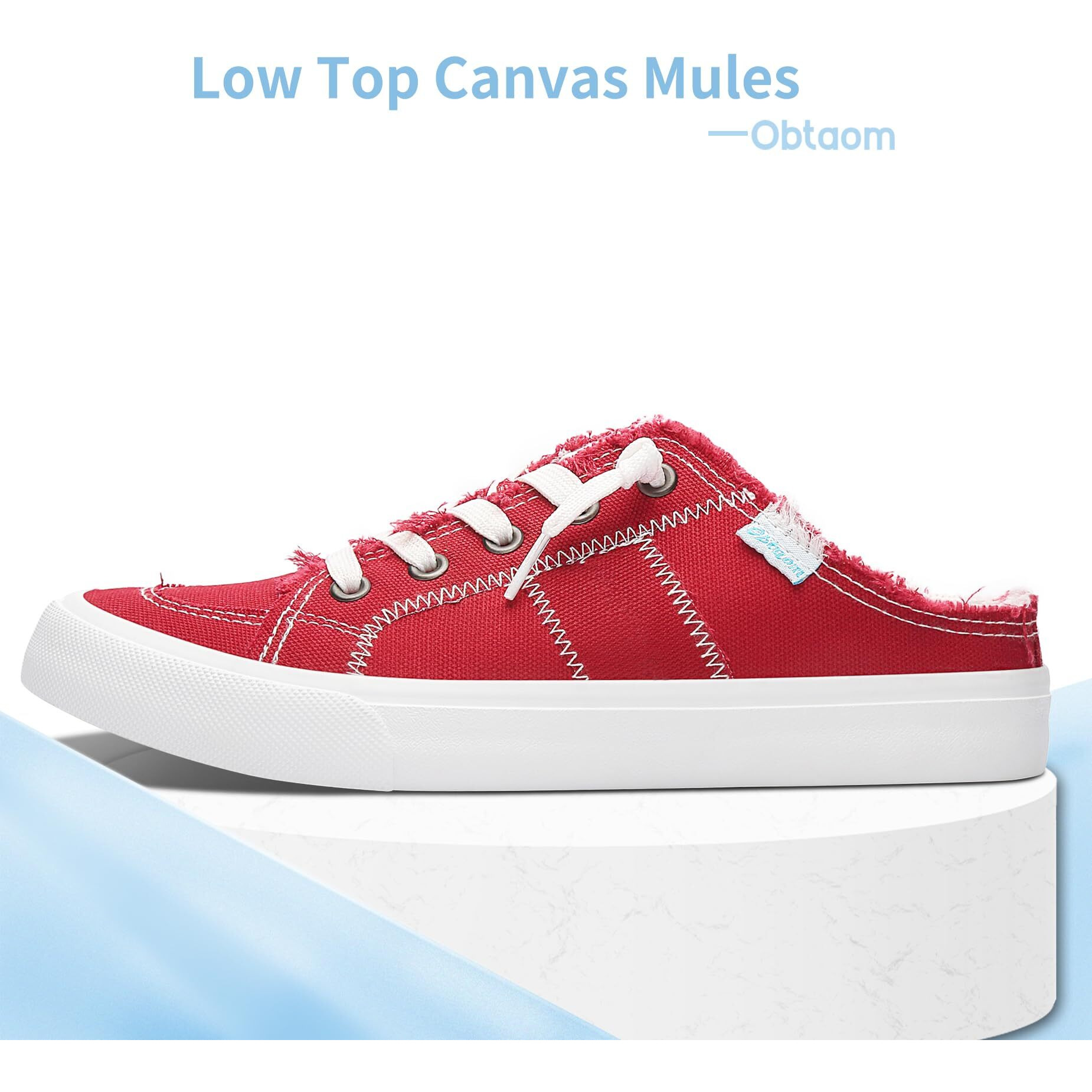 Obtaom Women Canvas Mules Memory Foam Clipper Fashion Sneakers Comfortable Slip-On Mule Backless Shoe(Red Canvas Us7)
