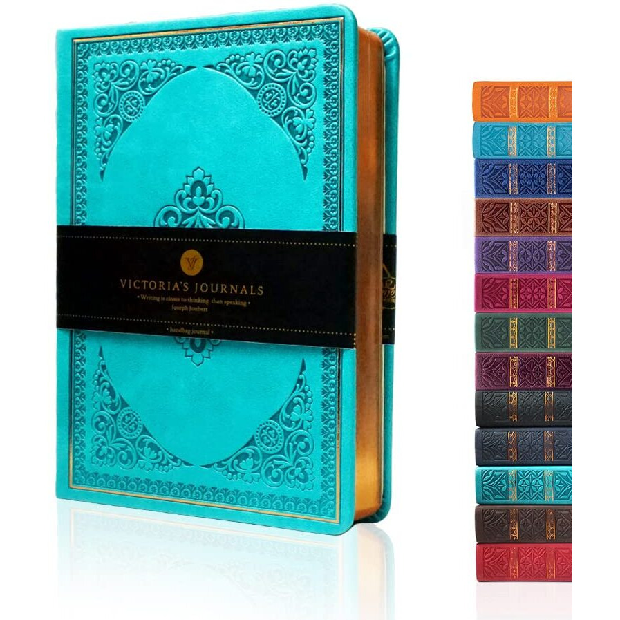 Victoria's Journals Leatherette Vintage Journal Hard Cover Lined Notebook Old Looking Travel Pocket Diary, Mini B6 Size 4.7'' X 6.5'', Teal