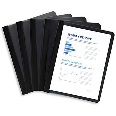 Blue Summit Supplies 25 Black Plastic Report Covers With Prongs, Black 3 Prong Clear Front Report Cover For Presentation, Document, And School Use, 0.42Mm Pp Plastic, Bulk 25 Pack