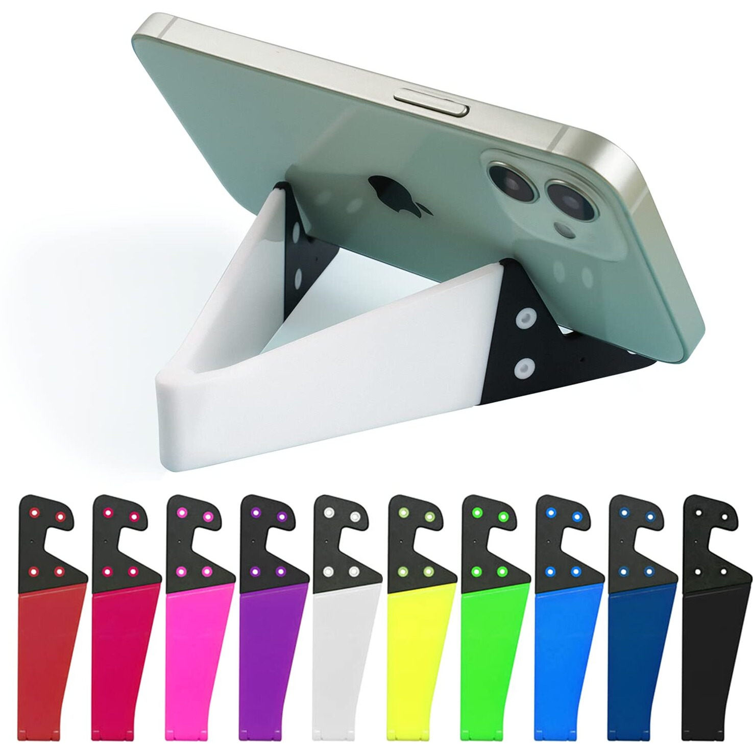 Kemoxan 10 Pack Foldable Small Phone Stand For Desk, Pocket Portable Kickstand, Colourful Cell Phone Travel Mount Compatible With Universal Iphone Ipads Android