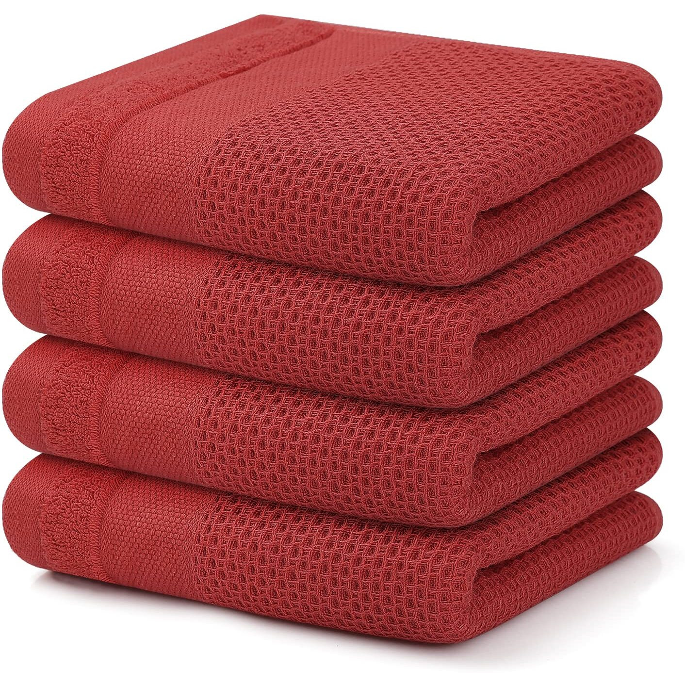 Homaxy 100% Cotton Waffle Weave Kitchen Towels, 13 X 28 Inches Super Absorbent And Machine Washable Dish Towels For Drying Dishes, 4-Packs, Red