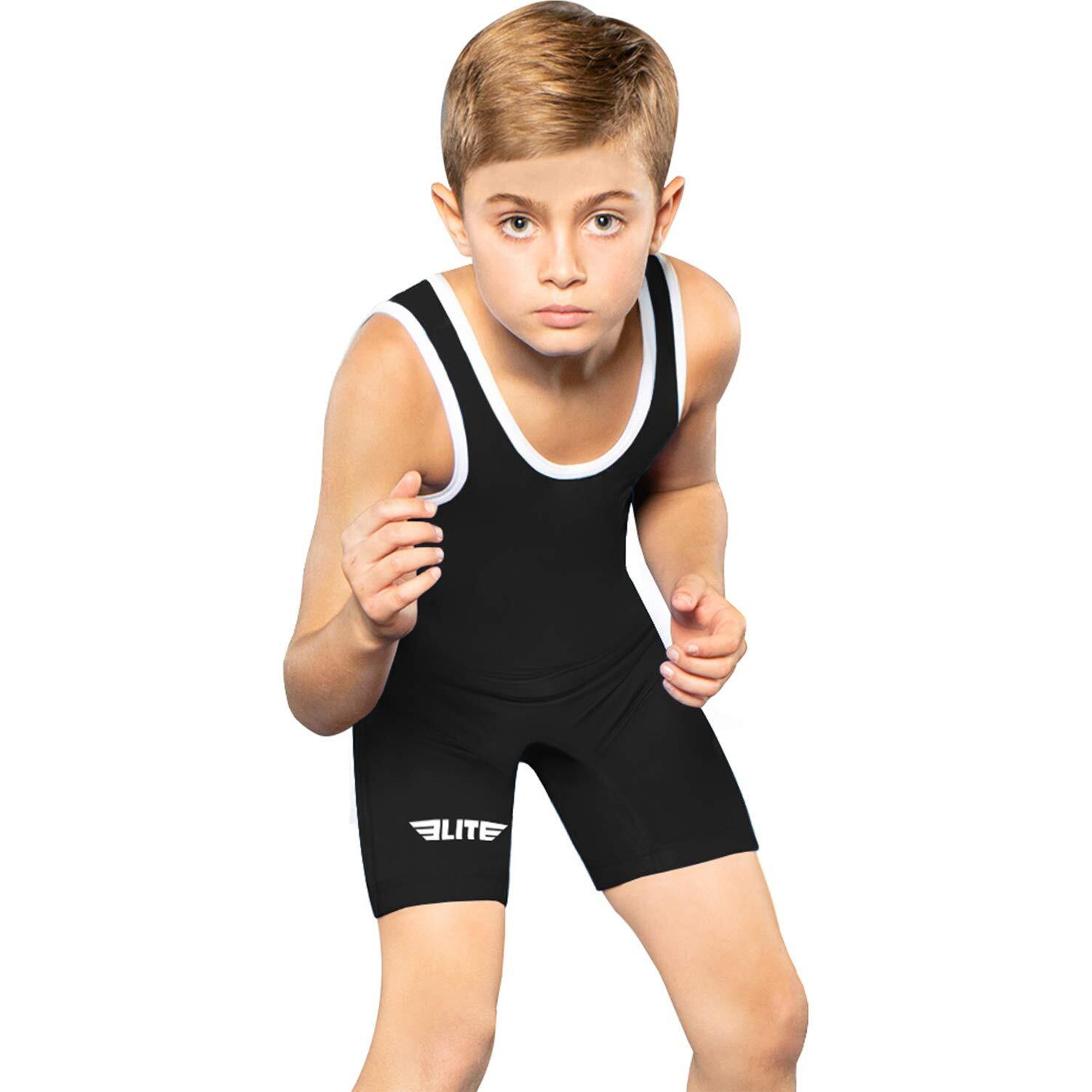 Elite Sports Kids Wrestling Youth Singlet, Standard Boys Wrestling Singlets (Black, Small)