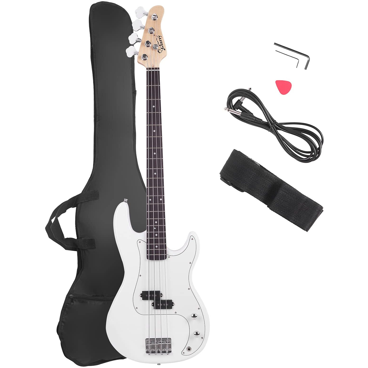 Glarry Electric Bass Guitar Full Size 4 String Rosewood Basswood Fire Style Exquisite Burning Bass (White)