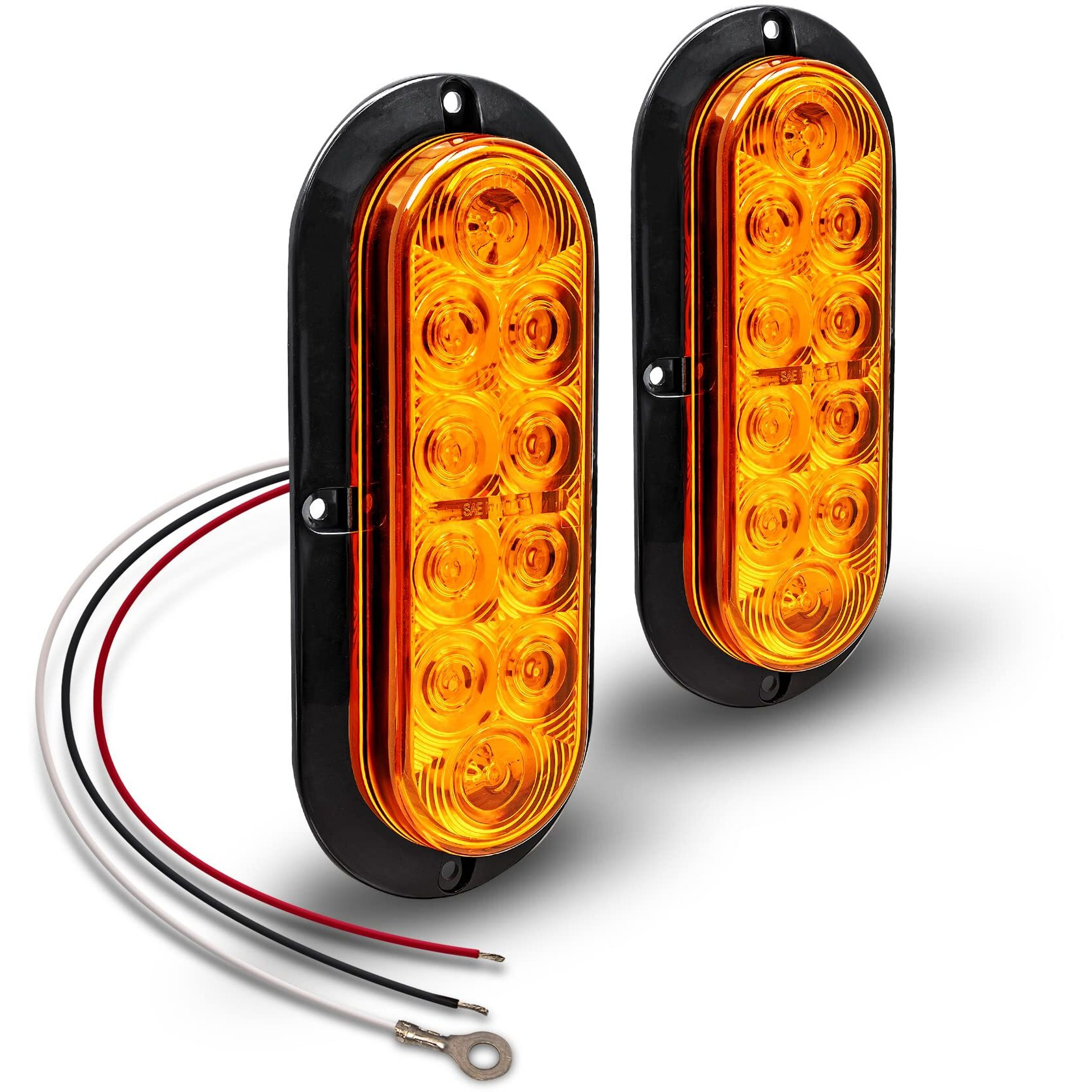 2Pc 6 Inch Amber Oval Led Trailer Tail Light Kit Dot Fmvss 108] Sae I6P] Surface-Mount] Ip67 Waterproof] Park & Turn Signal] Marine Trailer Lights For Boat Trailer Rv Trucks