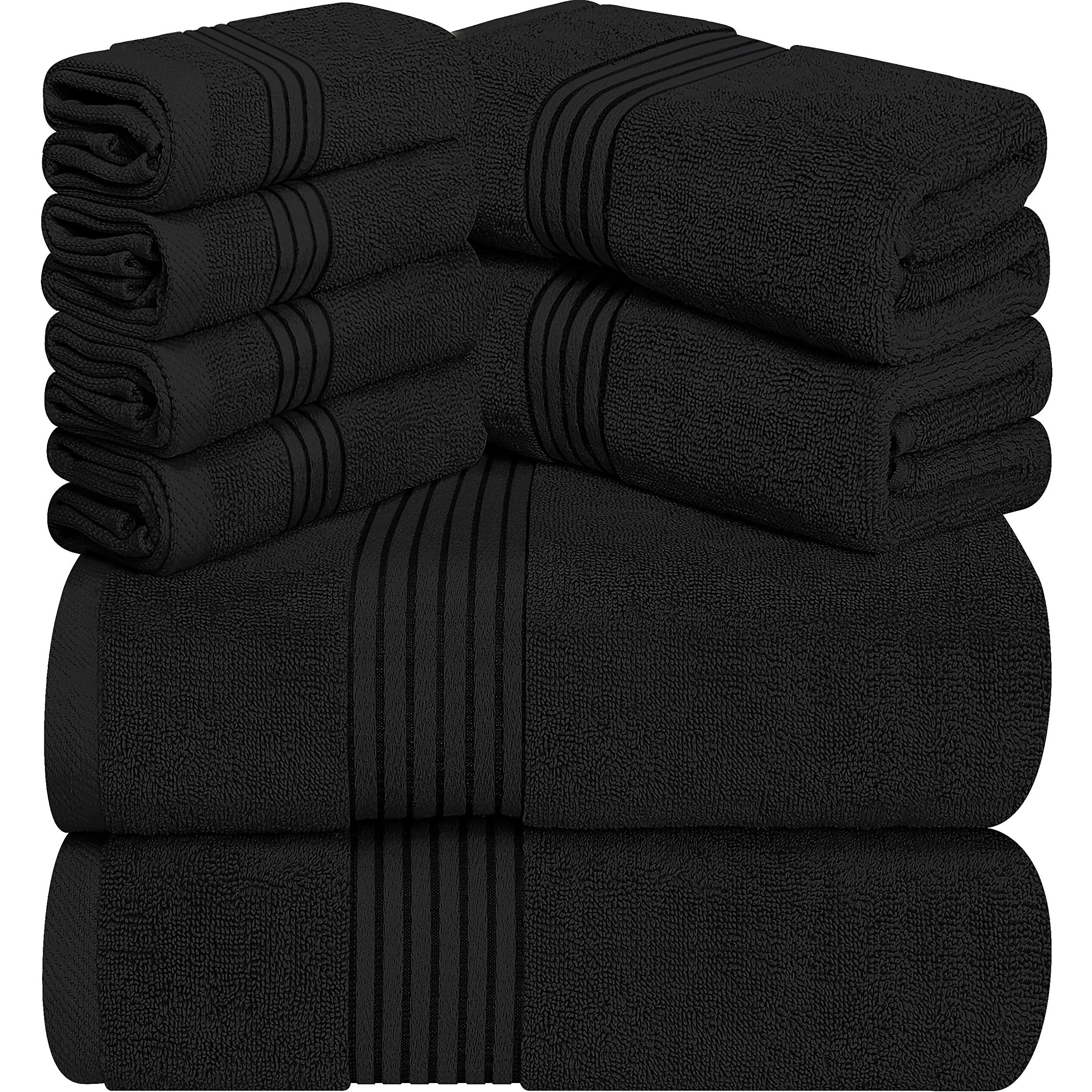 Utopia Towels 8-Piece Premium Towel Set, 2 Bath Towels, 2 Hand Towels, And 4 Wash Cloths, 100% Ring Spun Cotton Highly Absorbent Towels For Bathroom, Sports, And Hotel (Black)