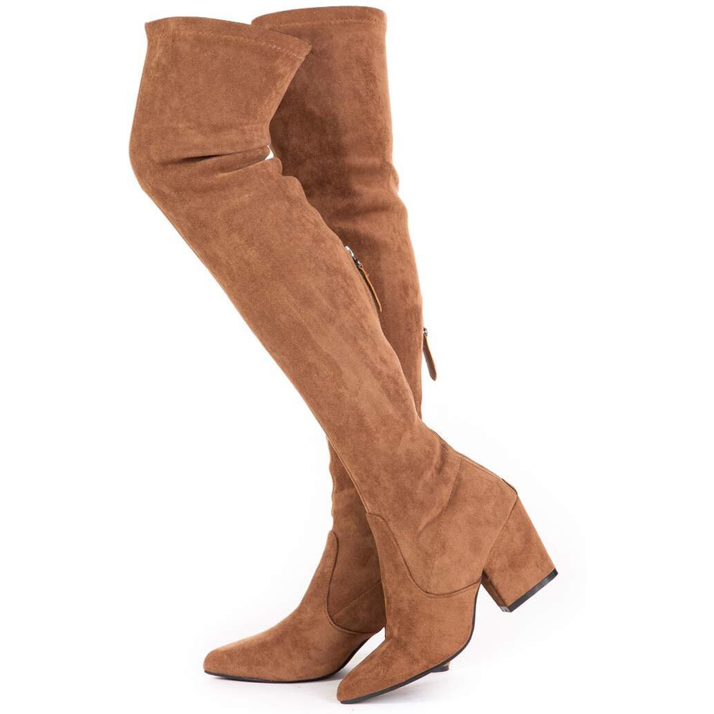 N.N.G Women Over The Knee Boots Suede Thigh High Block Brown Size 9 Winter Chunky Otk Long Comforts Pointed Zipper (Brown 3" Heel, Numeric_9)