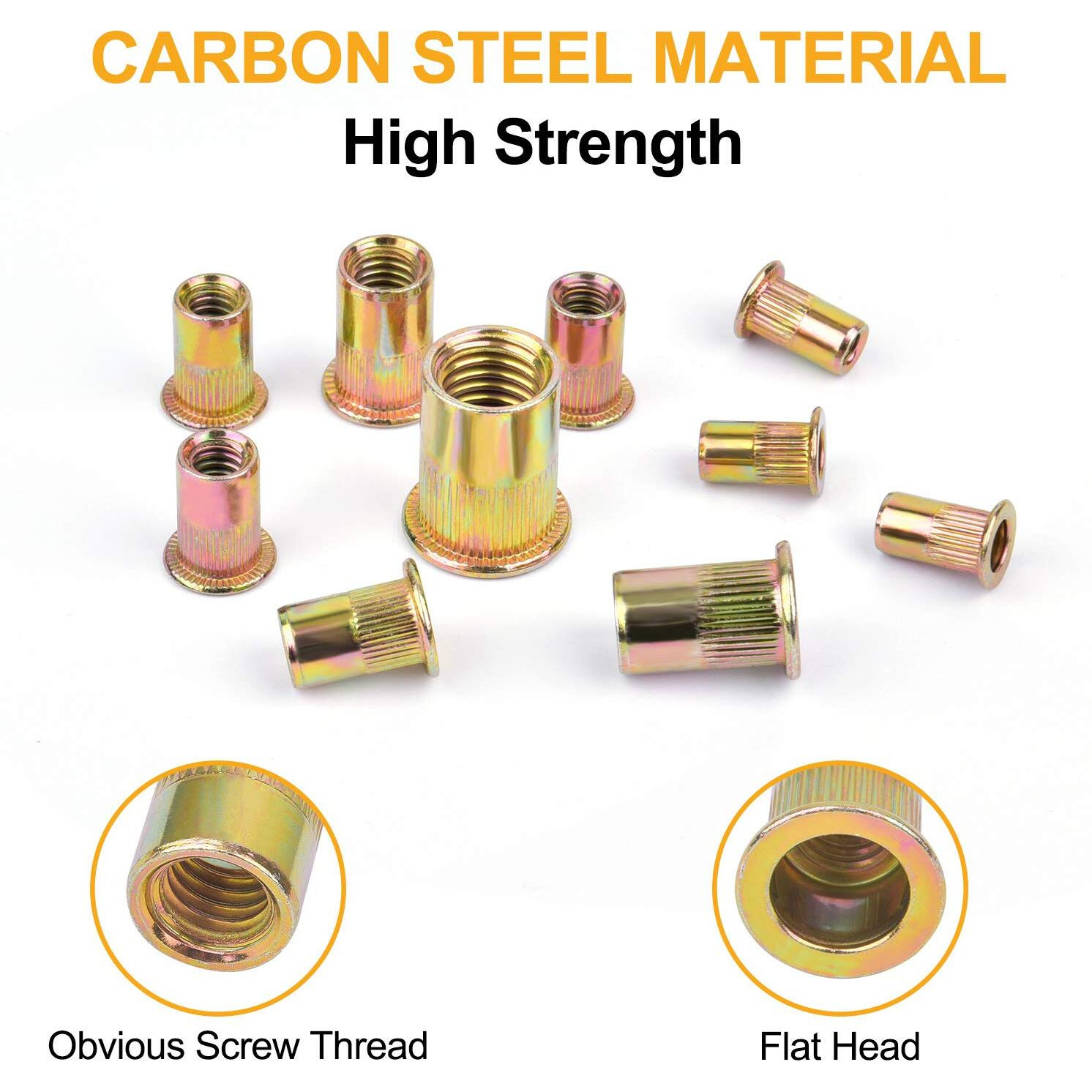 Rivet Nuts Assortment Kit, Vigrue 230Pcs Sae And Metric Carbon Steel Unc Nutserts Rivnut, Zinc Plated, Flat Head Insert Nut Assort 8-3210-24 1/4"-20 3/8"-16 5/16"-18 And M3 M4 M5 M6 M8 M10 M12