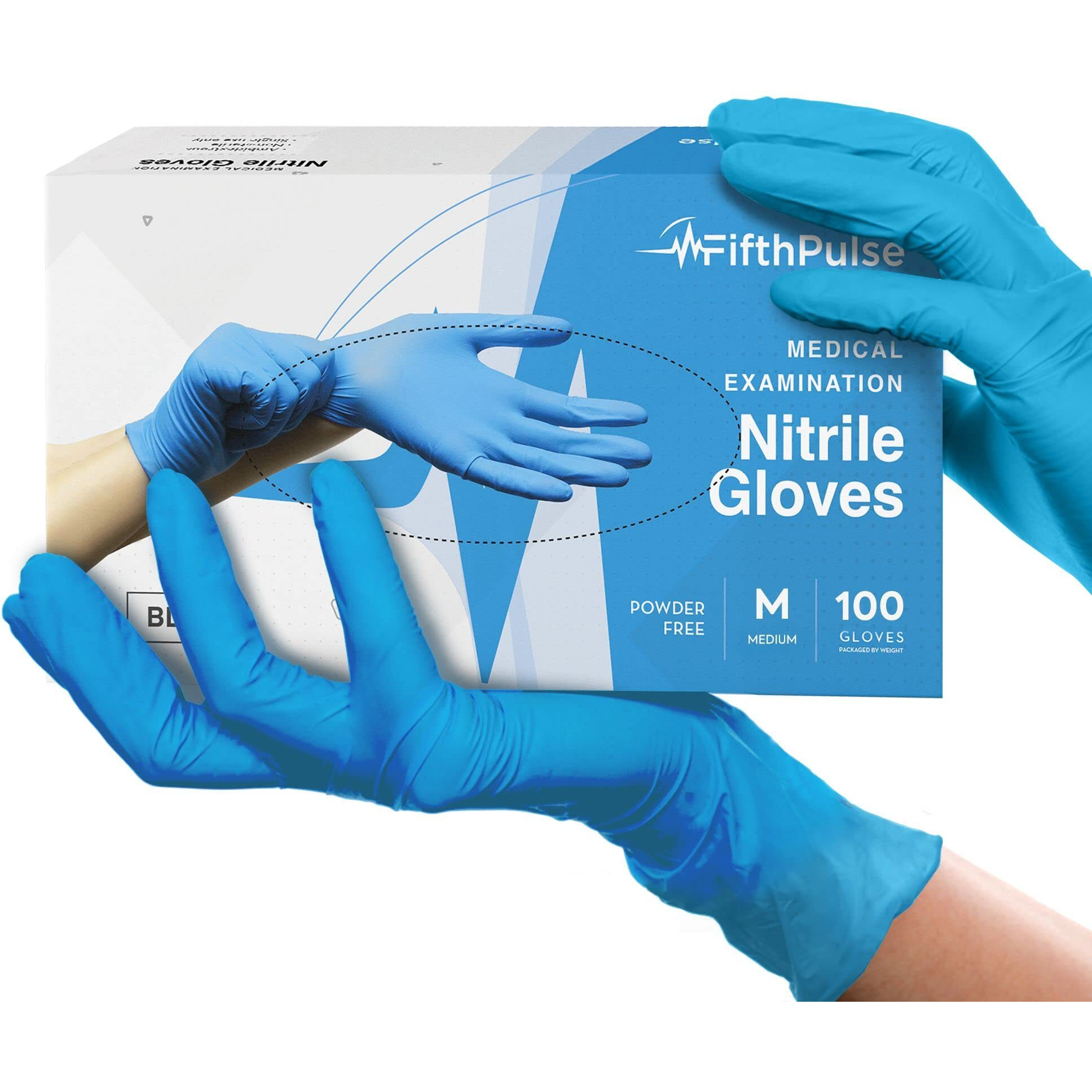 Fifthpulse Blue Nitrile Disposable Gloves - 100 Count - 3 Mil Nitrile Gloves Medium - Powder And Latex Free Rubber Gloves - Surgical Medical Exam Gloves - Food Safe Cooking Gloves