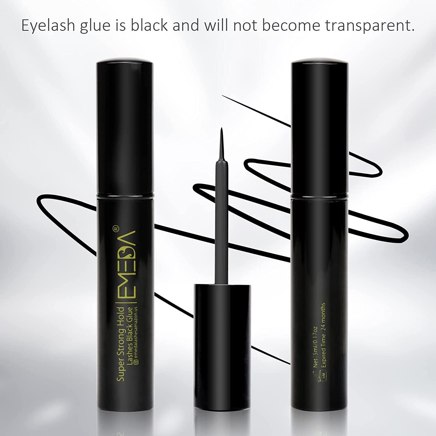 Emeda 2 Pcs Latex Free Eyelash Glue Waterproof Black Lashes Glue Super Strong Hold False Eyelash Glue Best Strip Eyelash Adhesive(Black 5Ml+5Ml)