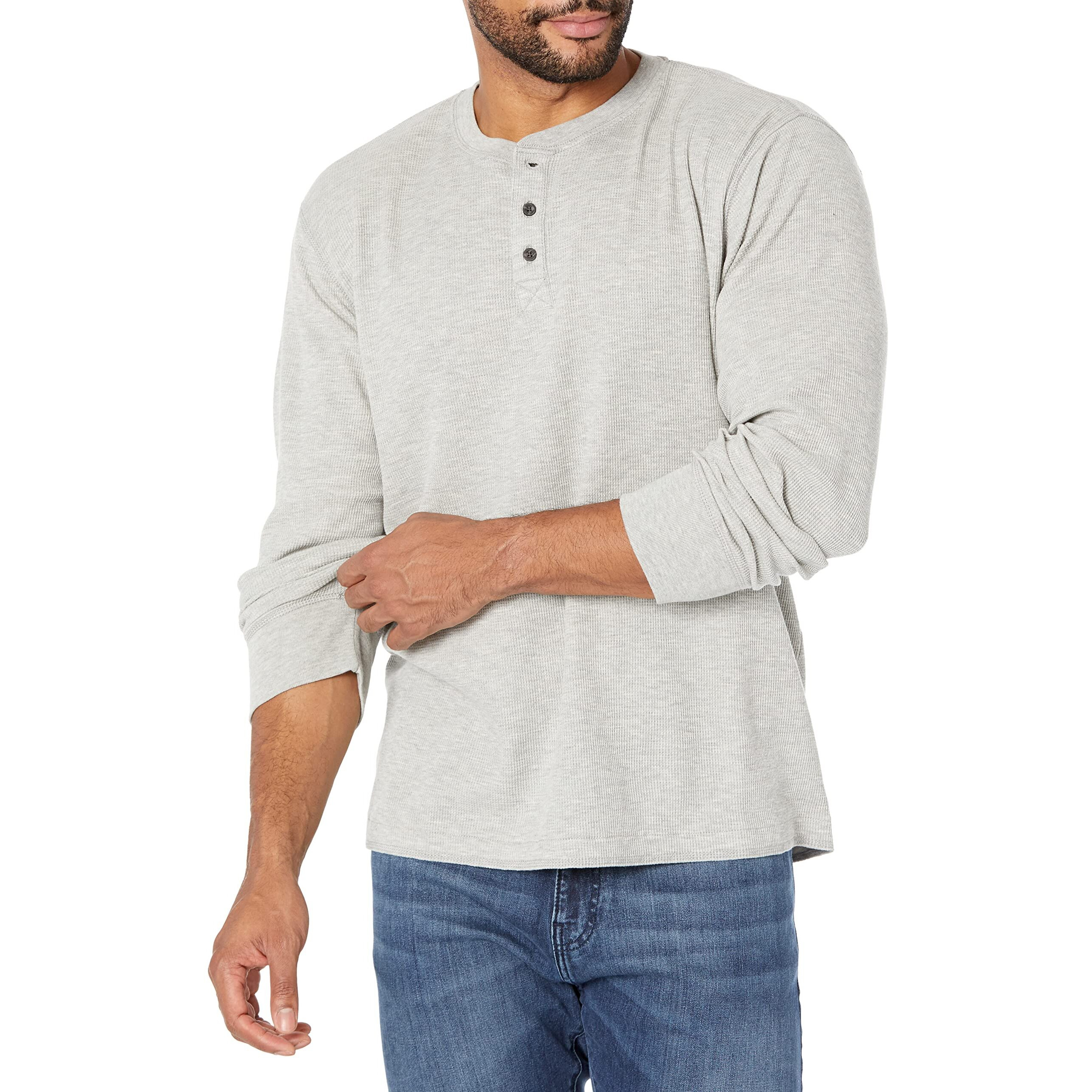 Wrangler Authentics Men's Long Sleeve Waffle Henley, Light Heather Gray, X-Large