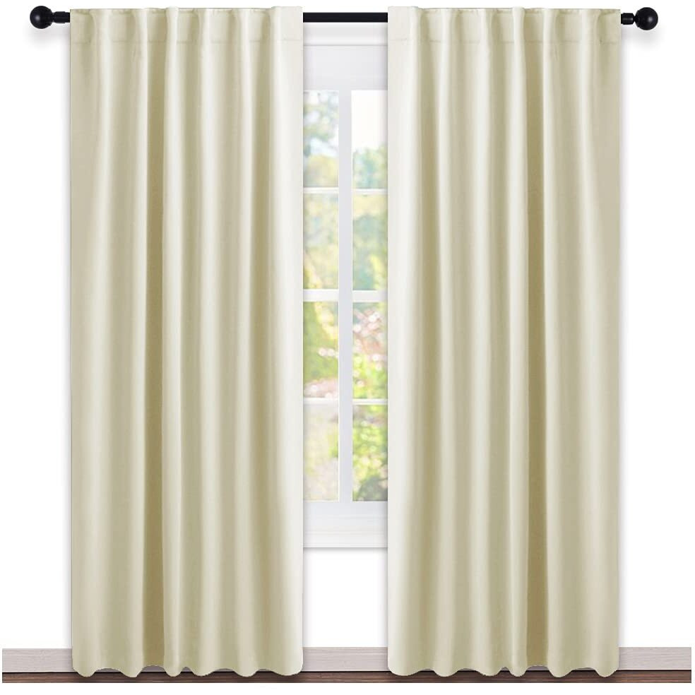 Nicetown Living Room Blackout Curtains 95 Inches Long, Window Treatment Room Darkening Curtains For Office (Beige, 52" Wide By 95" Long, 2 Pieces)