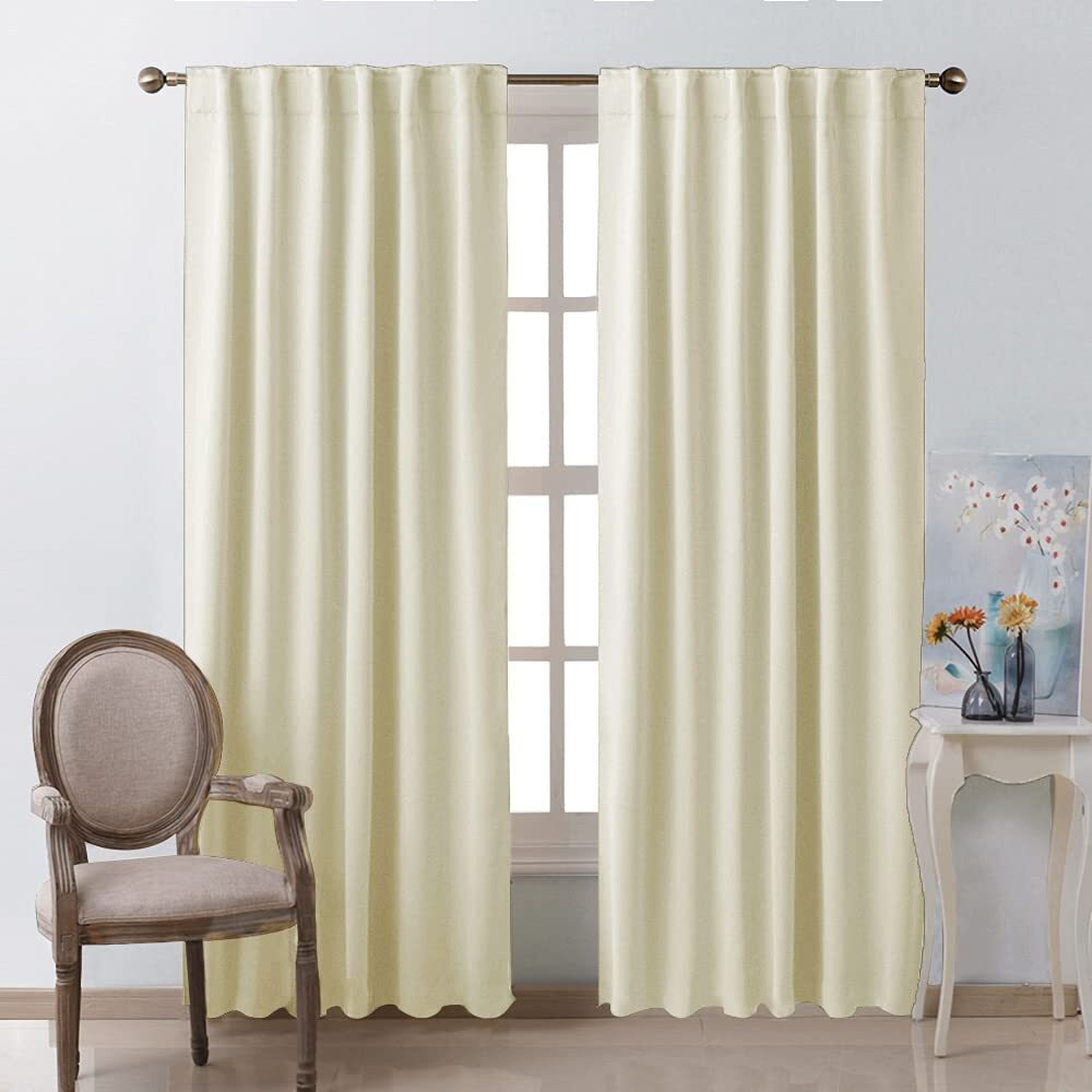 Nicetown Living Room Blackout Curtains 95 Inches Long, Window Treatment Room Darkening Curtains For Office (Beige, 52" Wide By 95" Long, 2 Pieces)