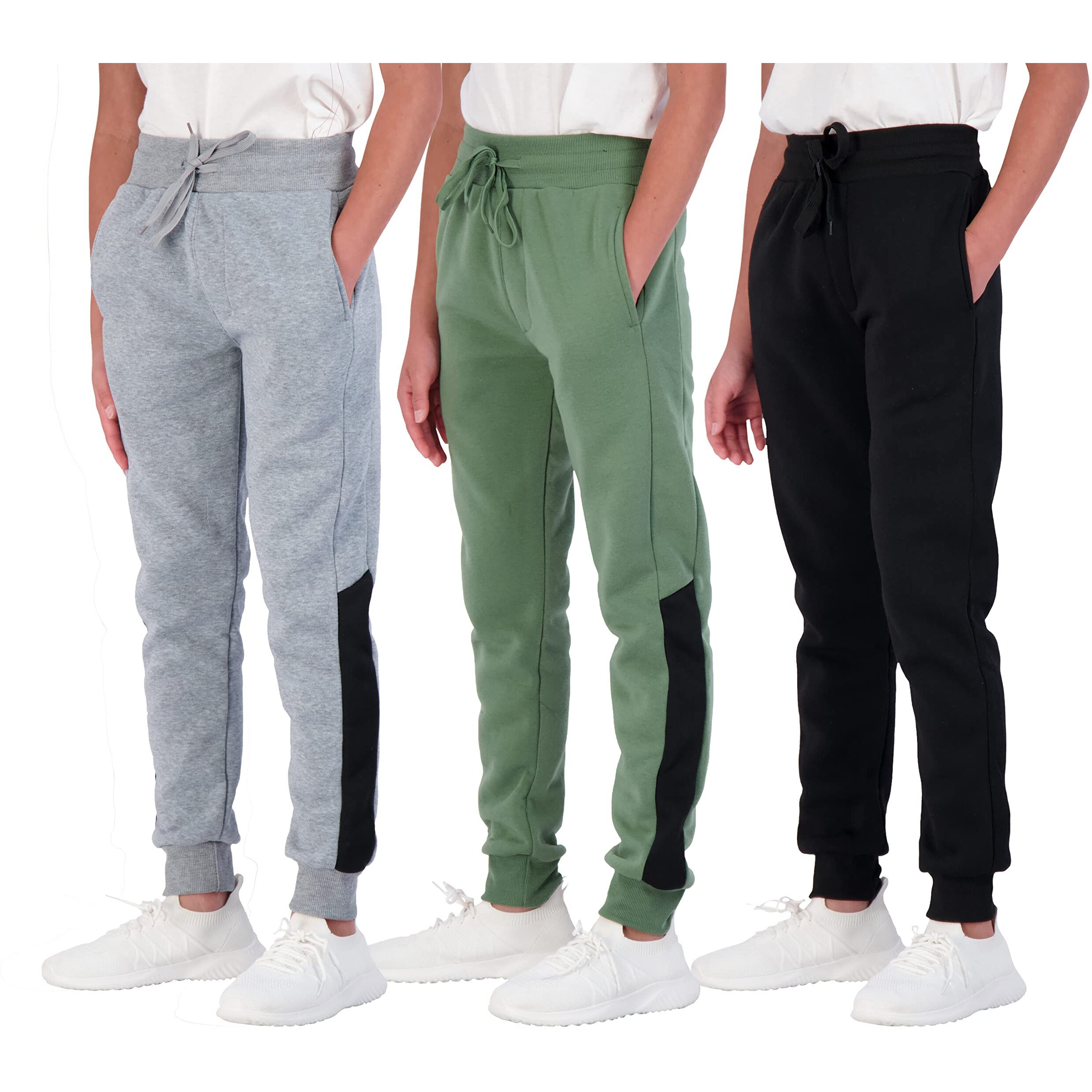 3 Pack Boys Girls Youth Teen Active Athletic Basic Soft Tech Sports Fleece Jogger Soccer Track Gym Running Slim Fit Tapered Sweatpants Casual French Terry Quick Dry Fit Pockets-Set 10,S(8)