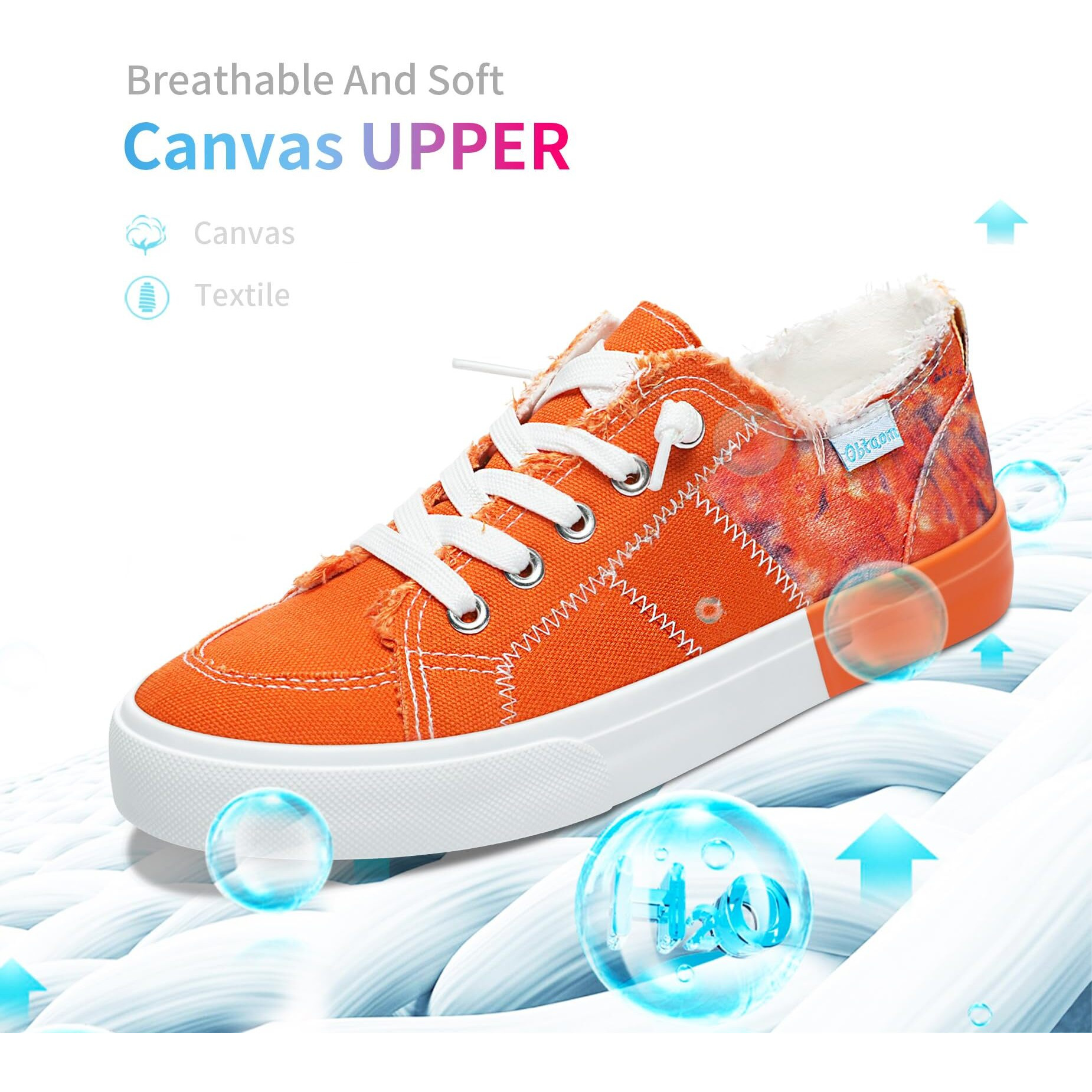 Obtaom Womens Colour Blocking Play Canvas Sneakers Cute Tie Dye Splicing Slip On Shoes Comfortable Multi Walking Shoes For Lady(Orange,Us8)