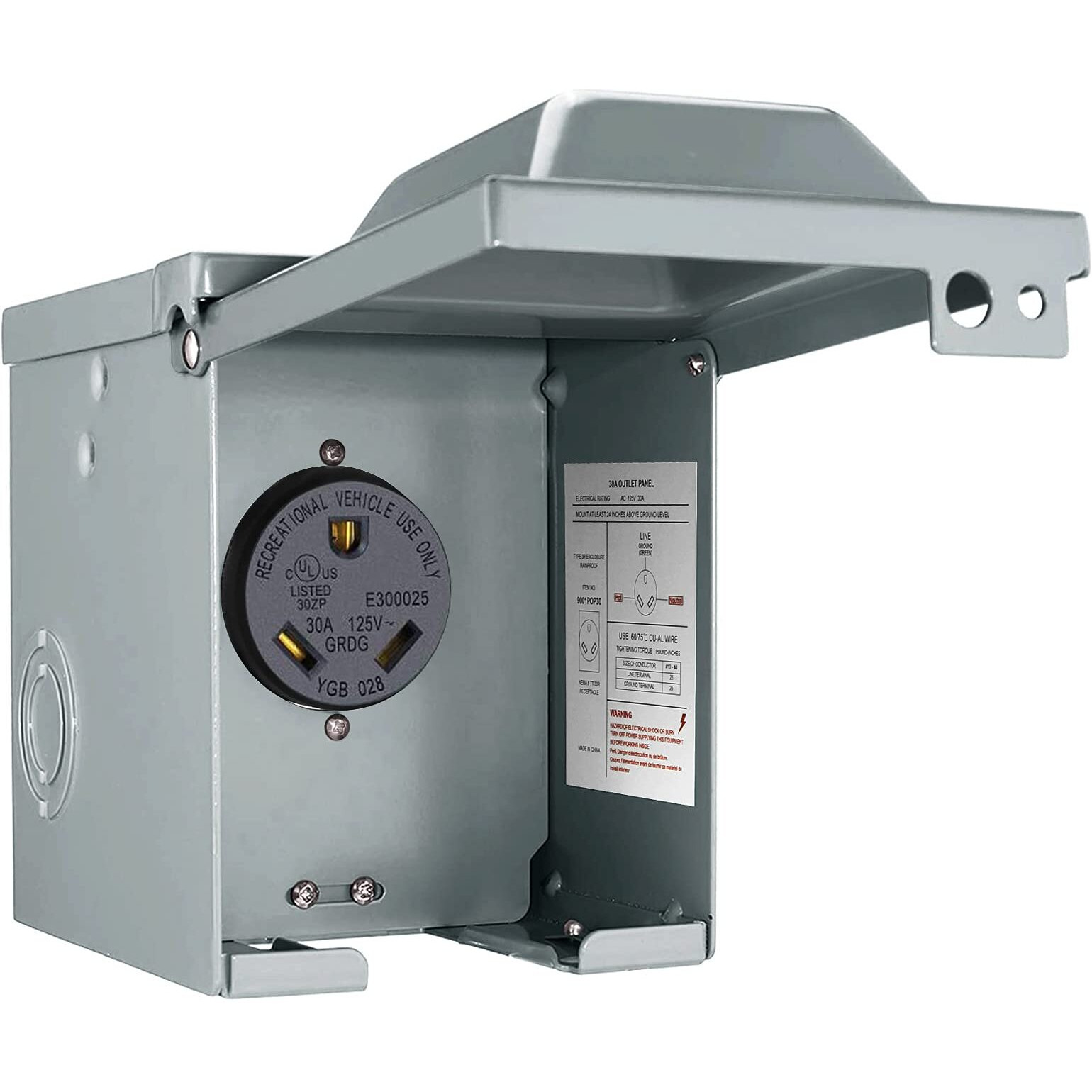 30 Amp 125 Volt Rv Power Outlet Box, Enclosed Lockable Weatherproof Nema Tt-30R Outdoor Electrical Receptacle Panel, 30 Amp Rv Receptacle For Rv Camper Travel Trailer Motorhome Electric Car Generator